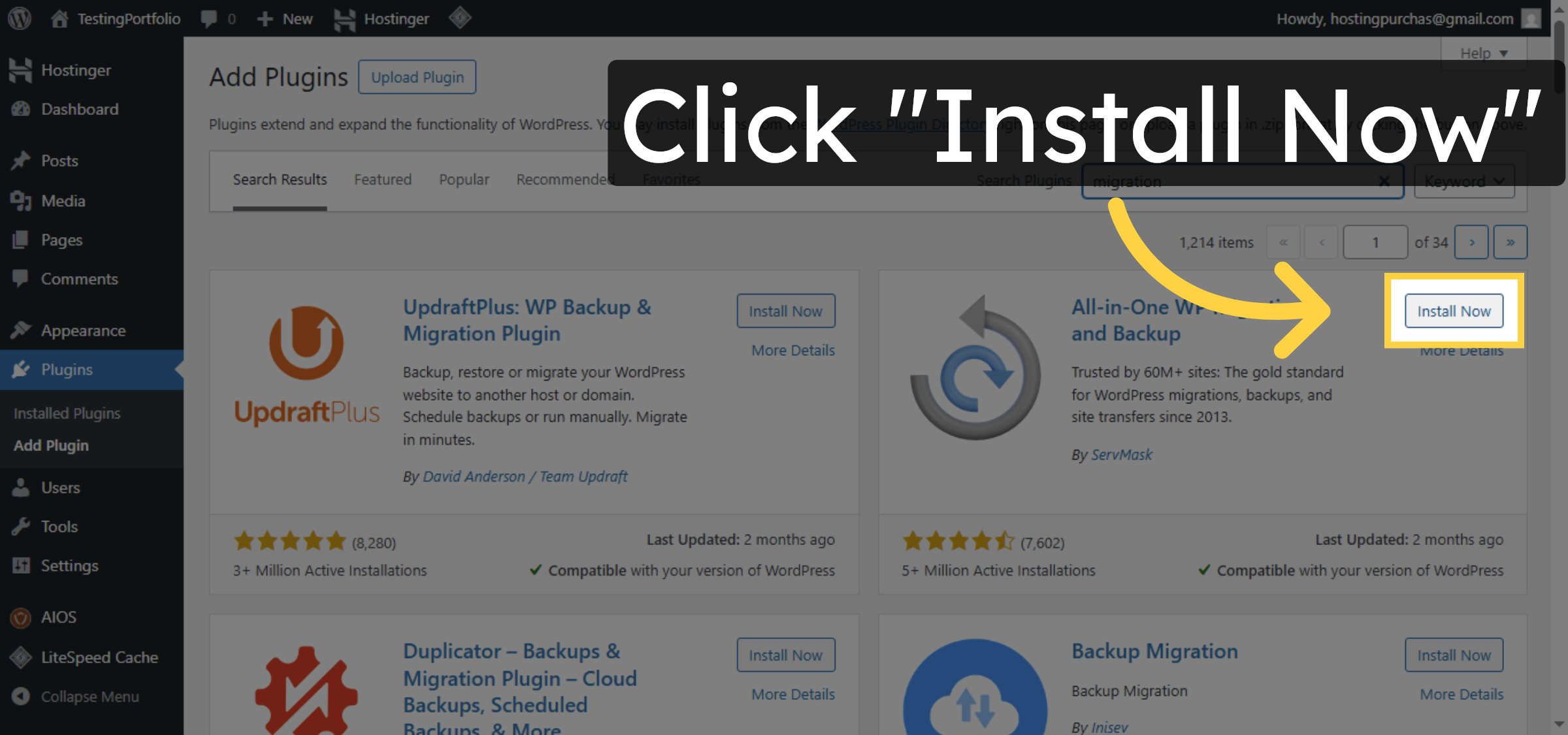 Install Migration Plugin Target