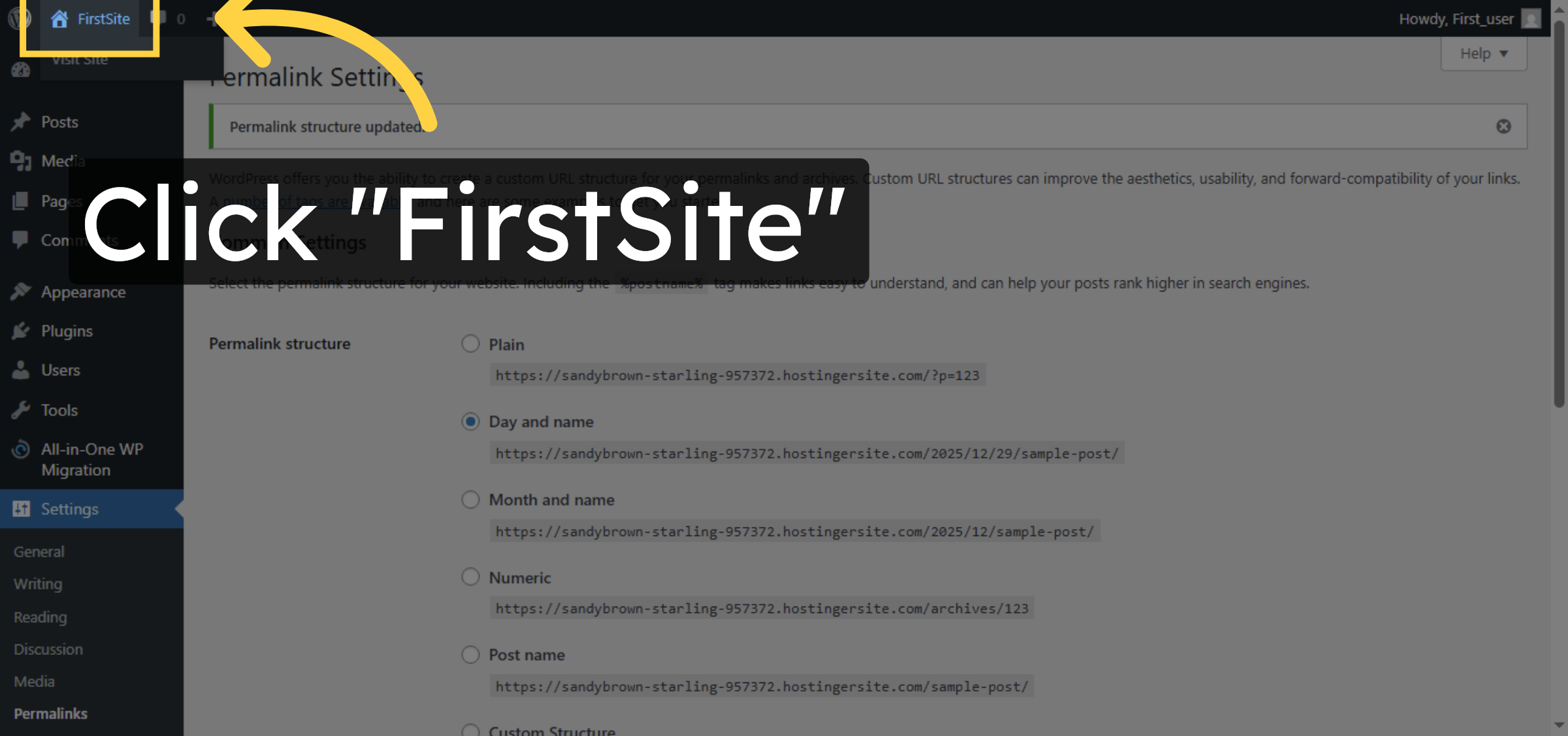 Return to Site Dashboard