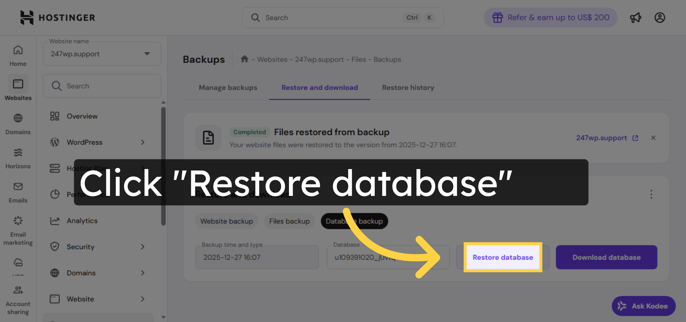 Start Database Restoration
