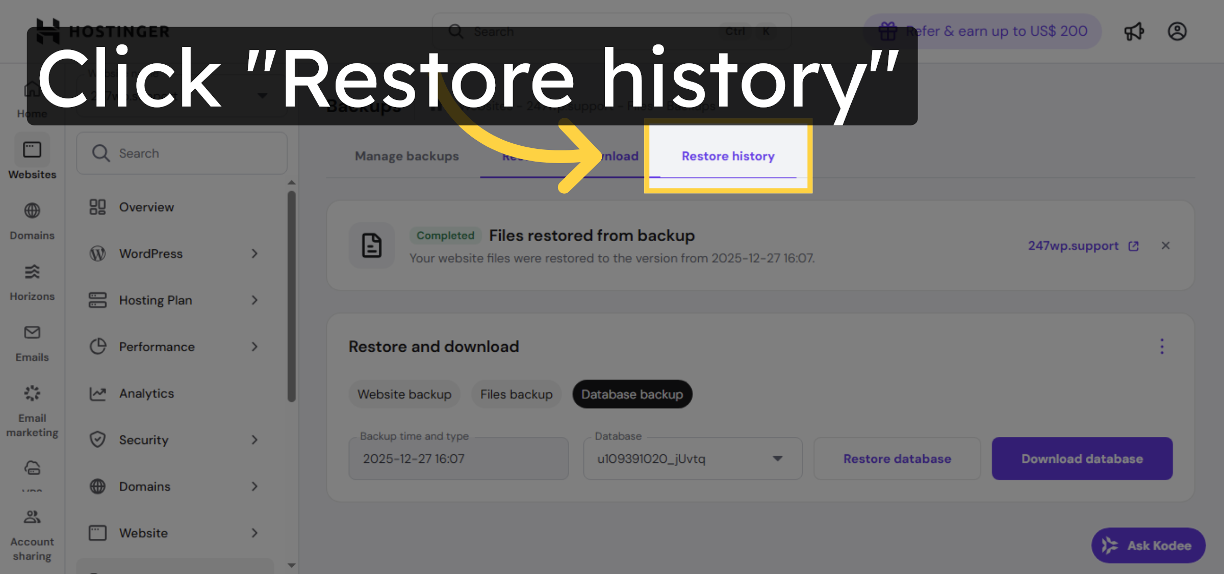 View Restore History