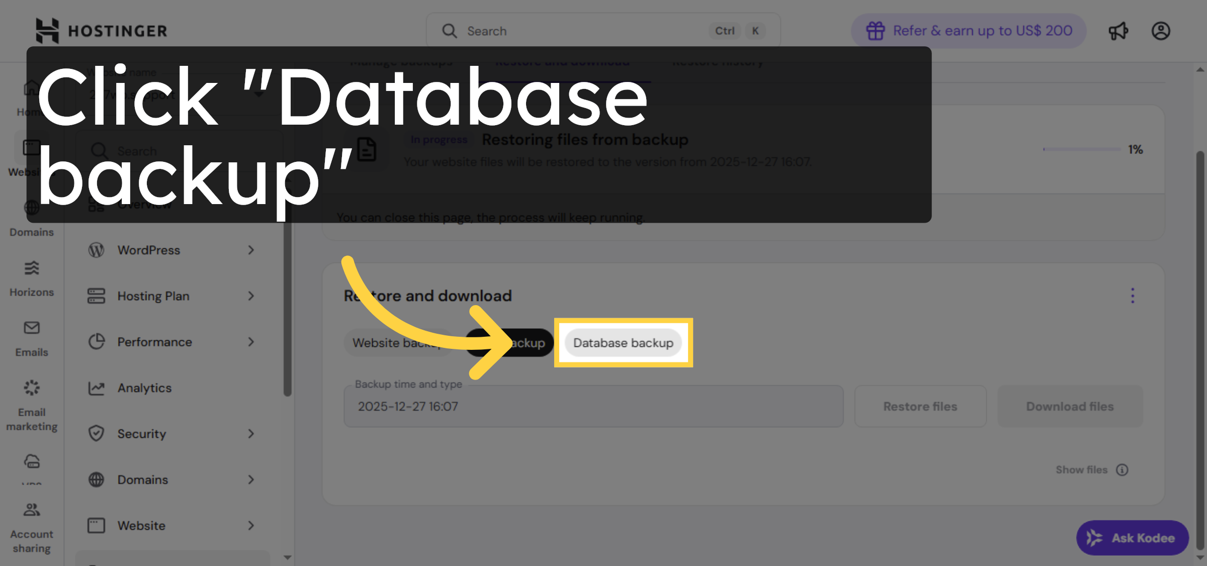 Select Database Backup