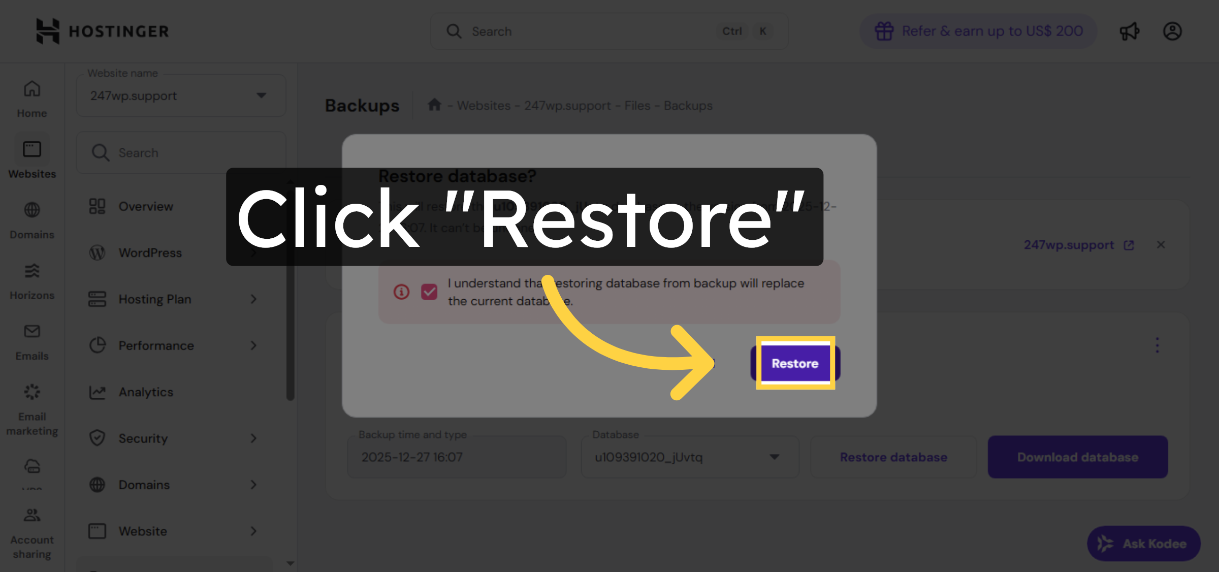Execute Database Restore