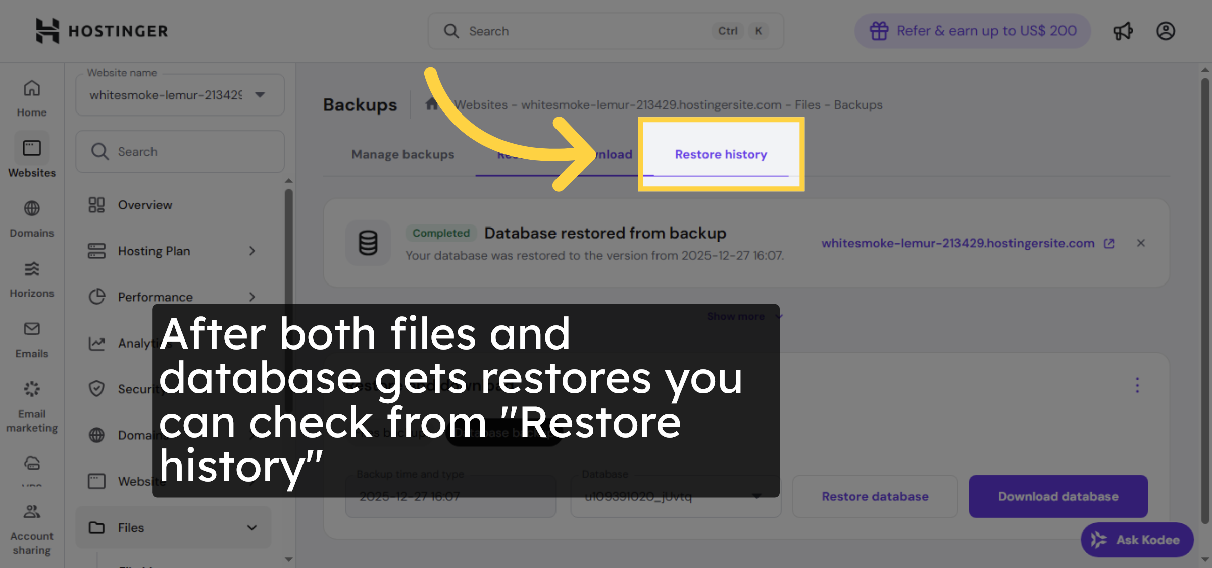 View Restore History