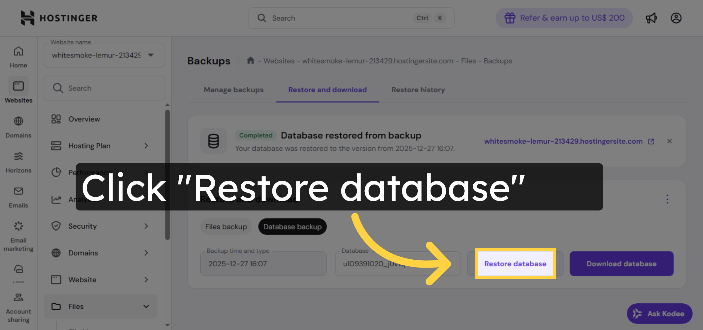Start Database Restore
