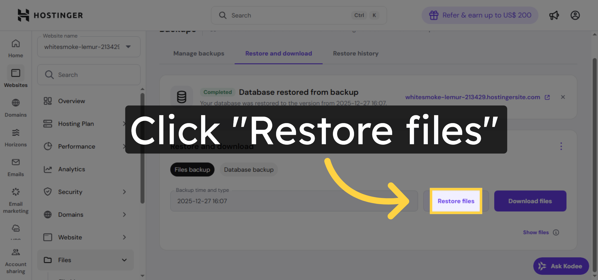 Initiate File Restore