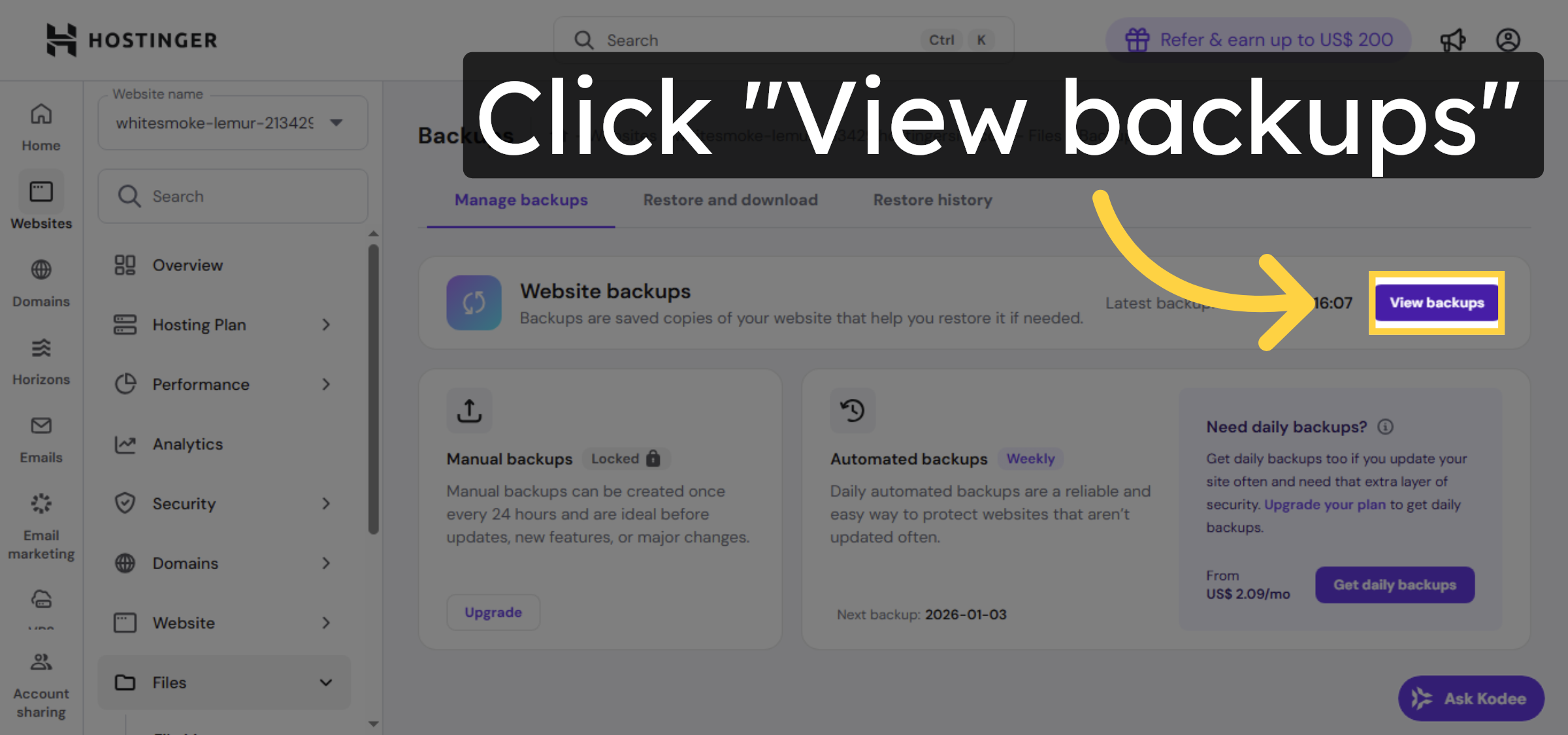 View Available Backups