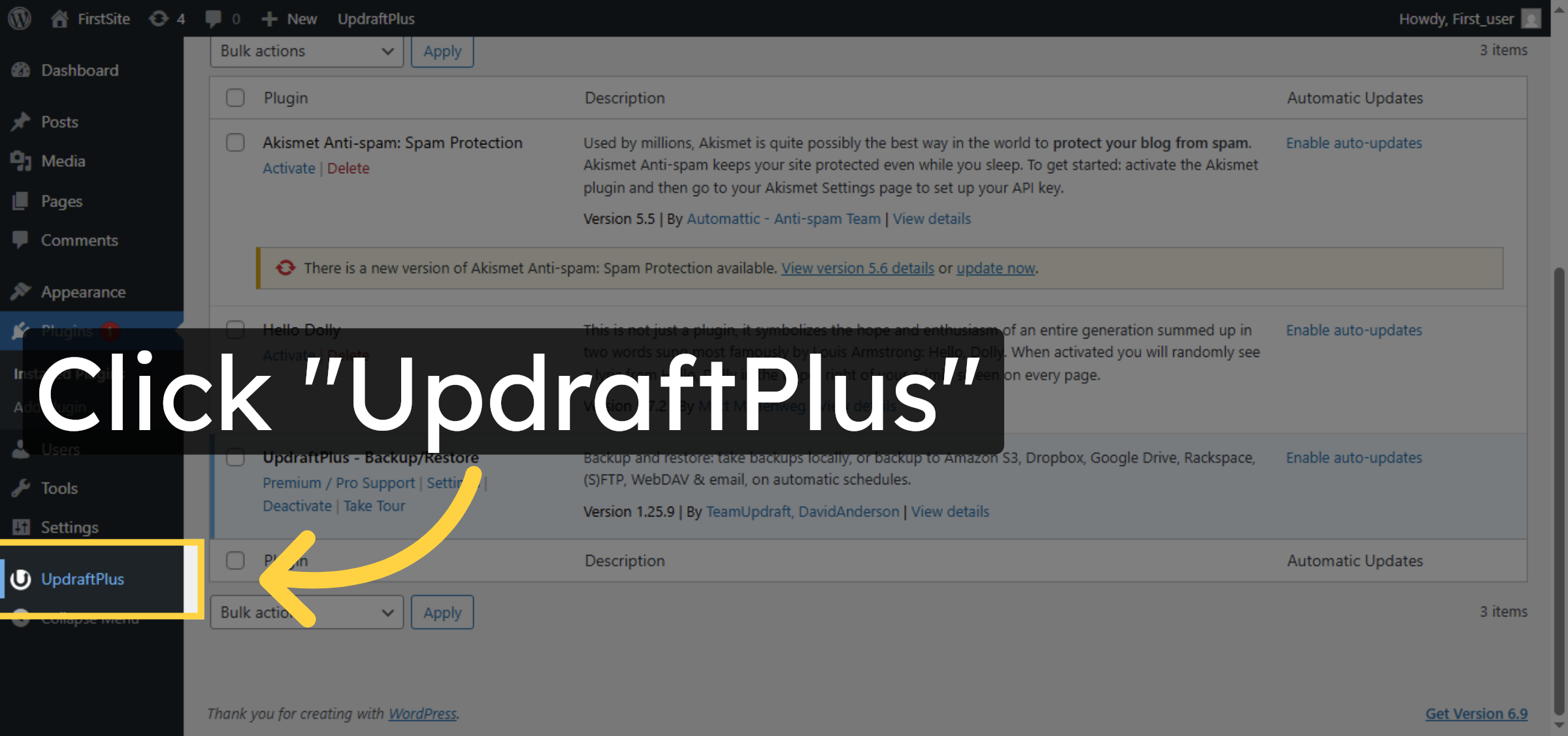 Open UpdraftPlus Settings