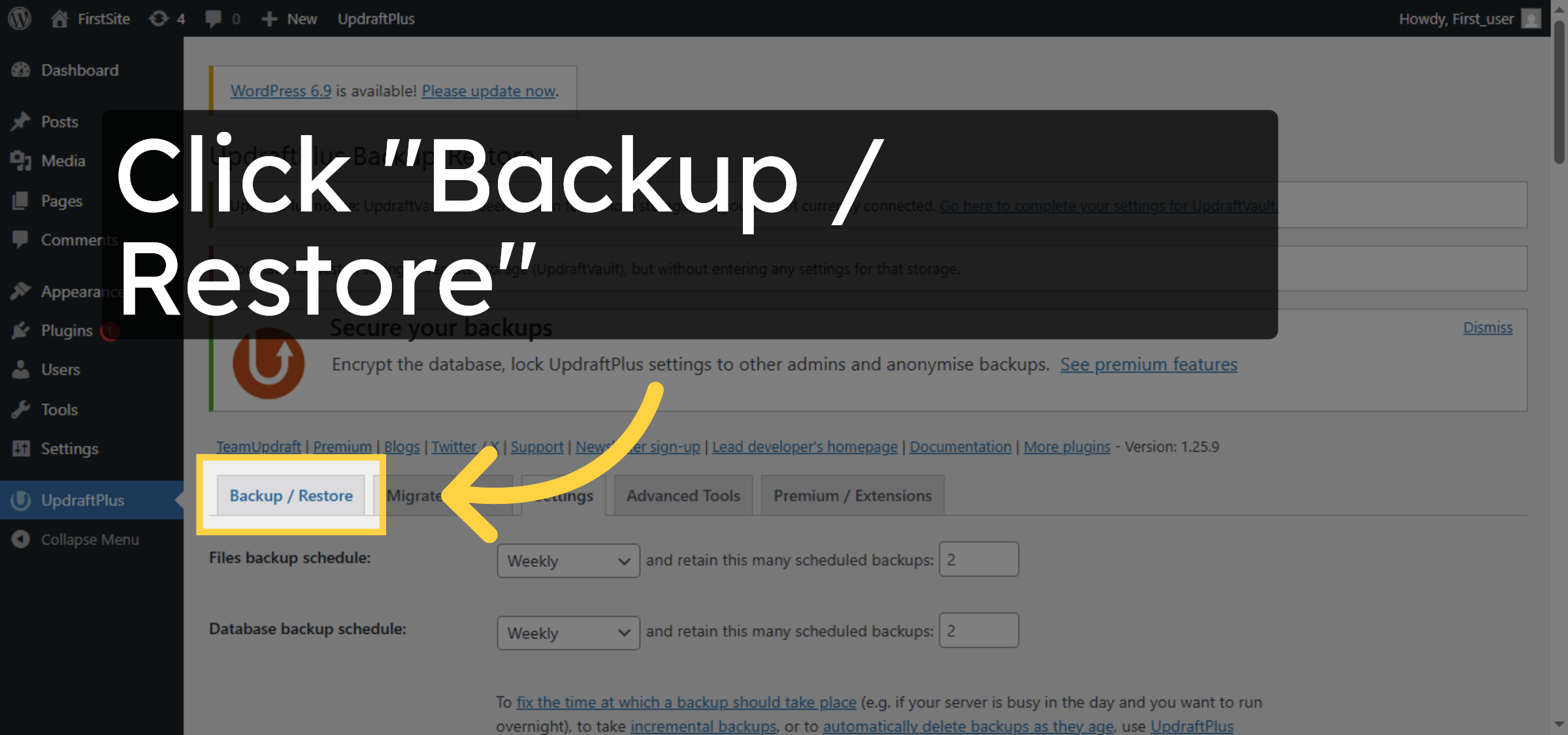 Open Backup/Restore Tab