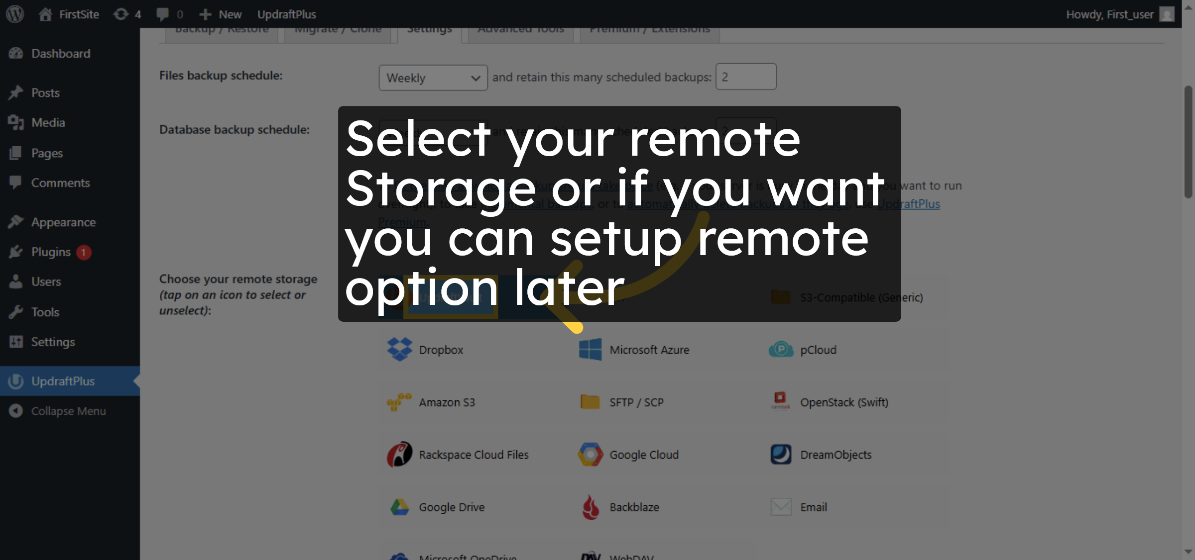 Select UpdraftVault Option
