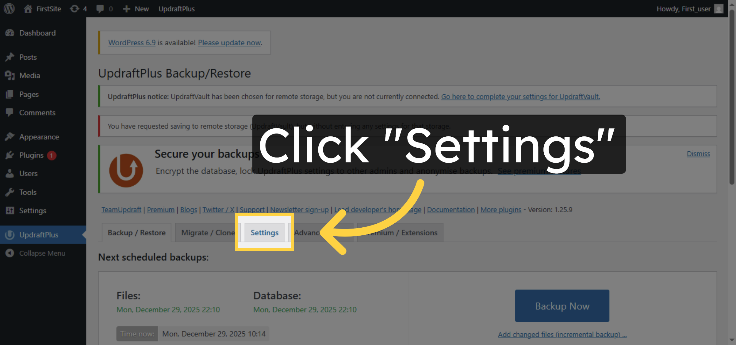 Access Backup Settings