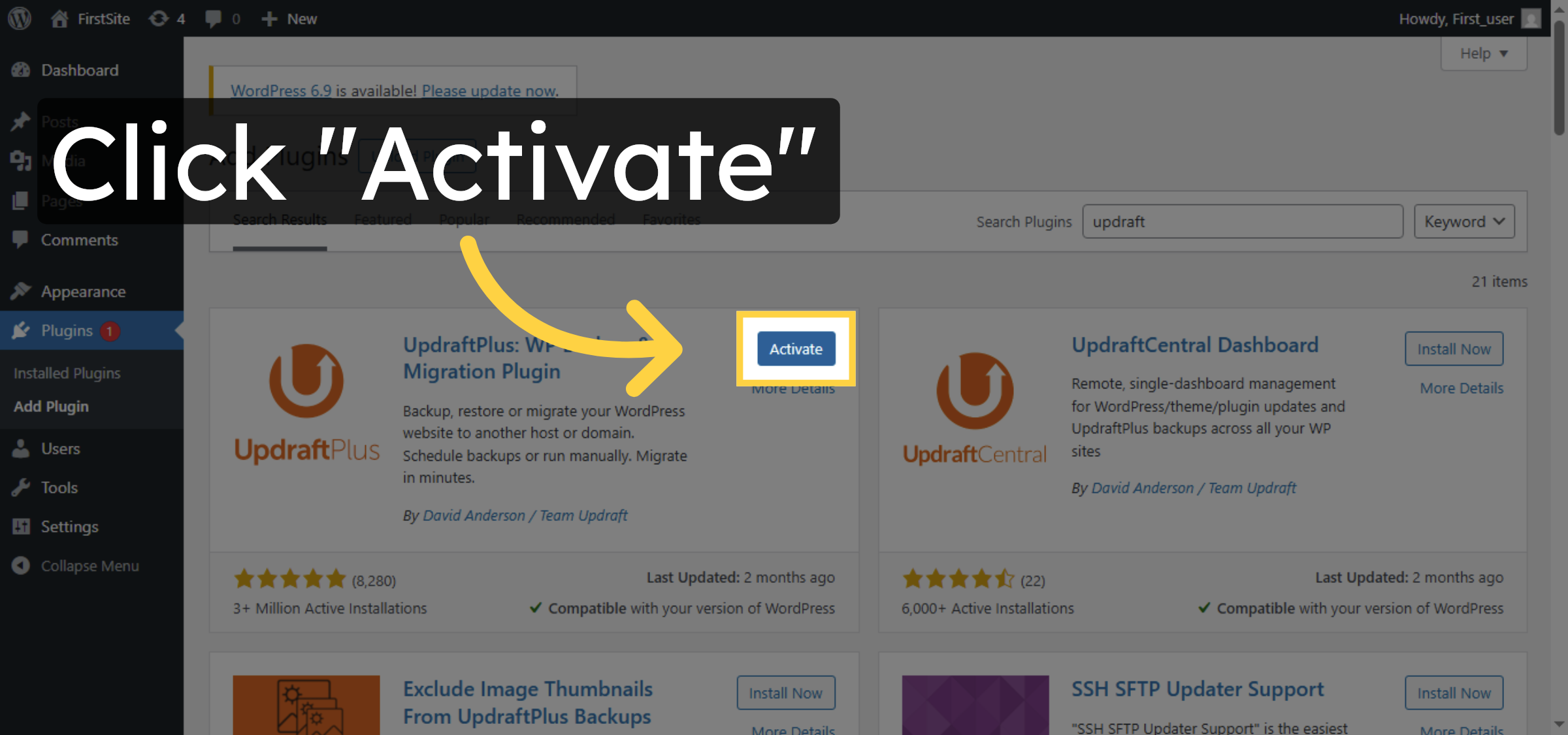 Activate UpdraftPlus Plugin