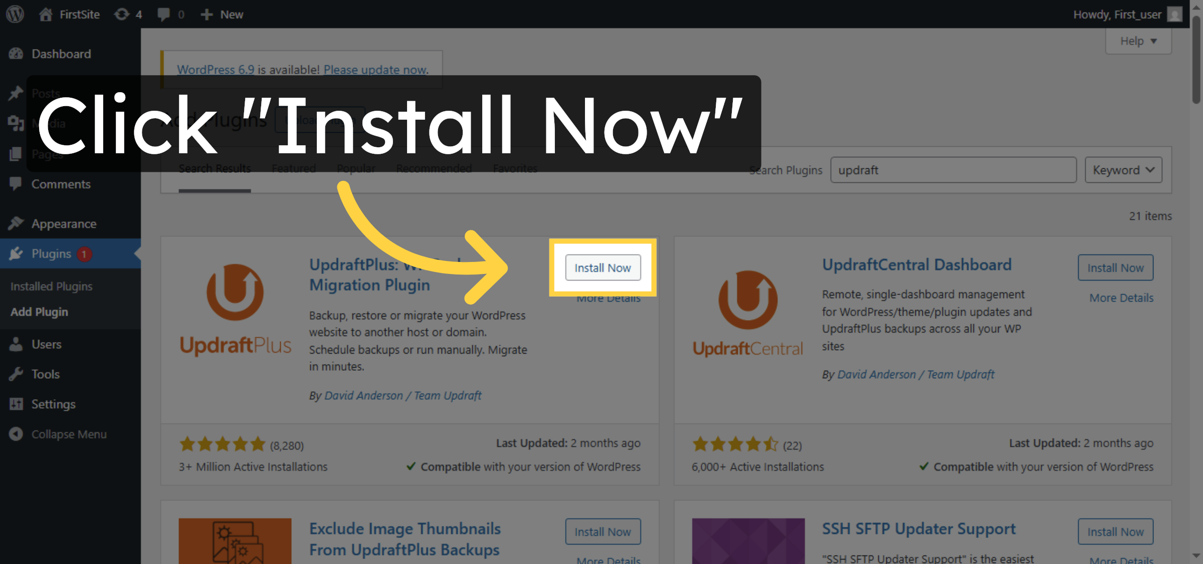 Install UpdraftPlus Plugin