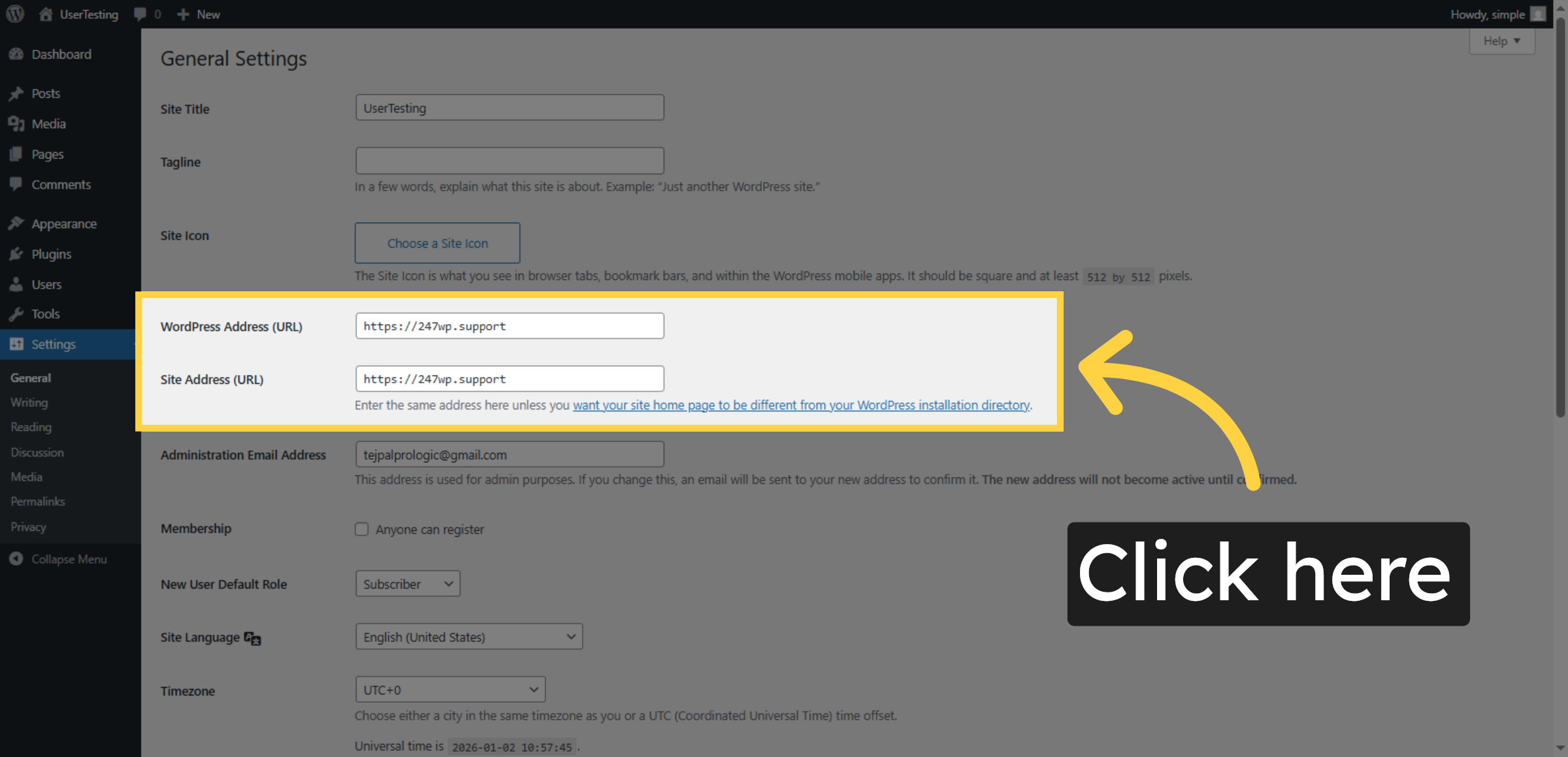 WordPress & Site URL Settings