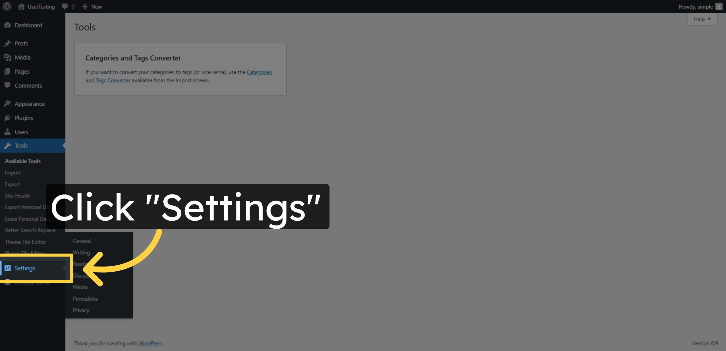 Access Settings Menu