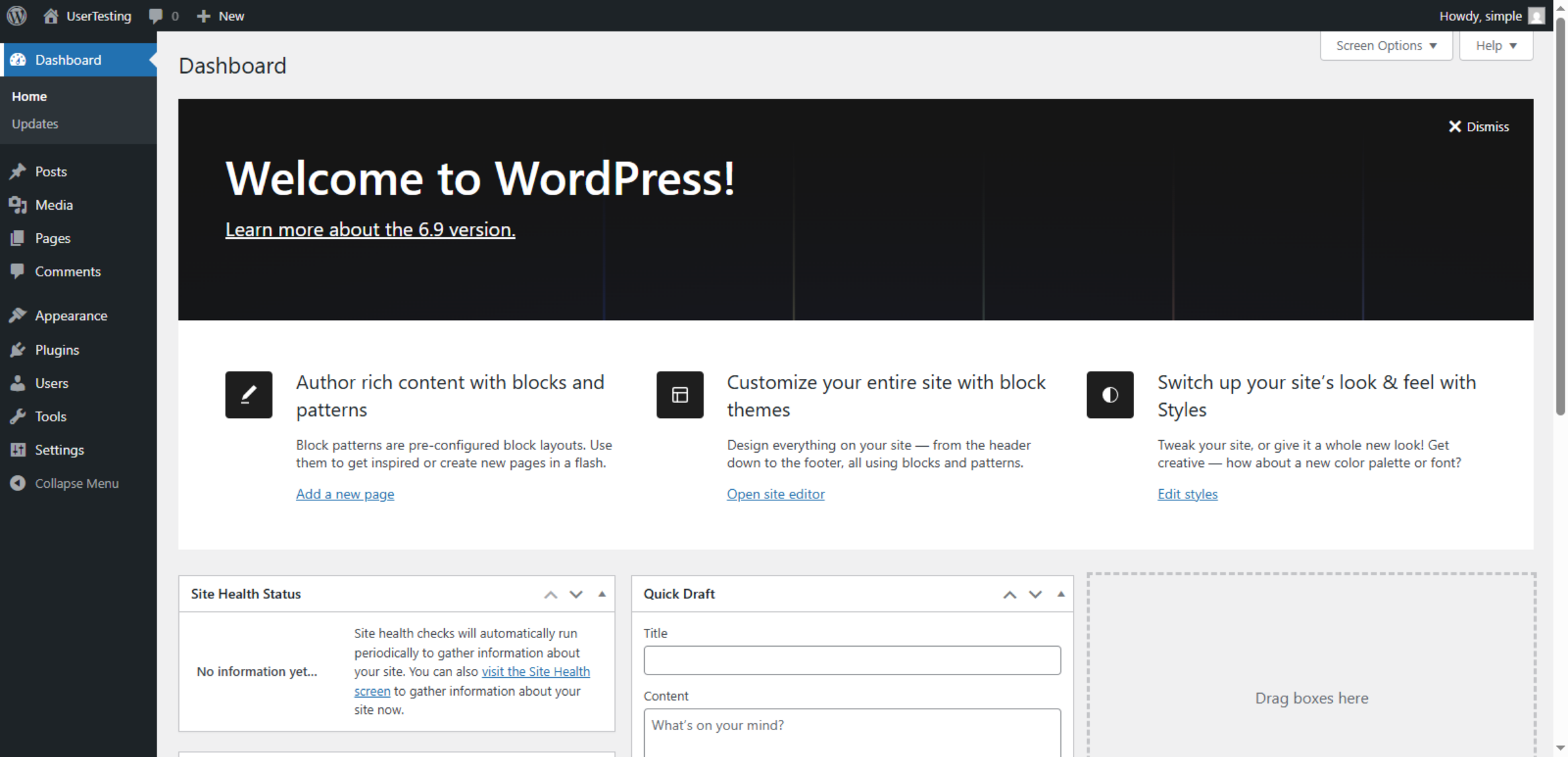 Switch to WordPress Dashboard