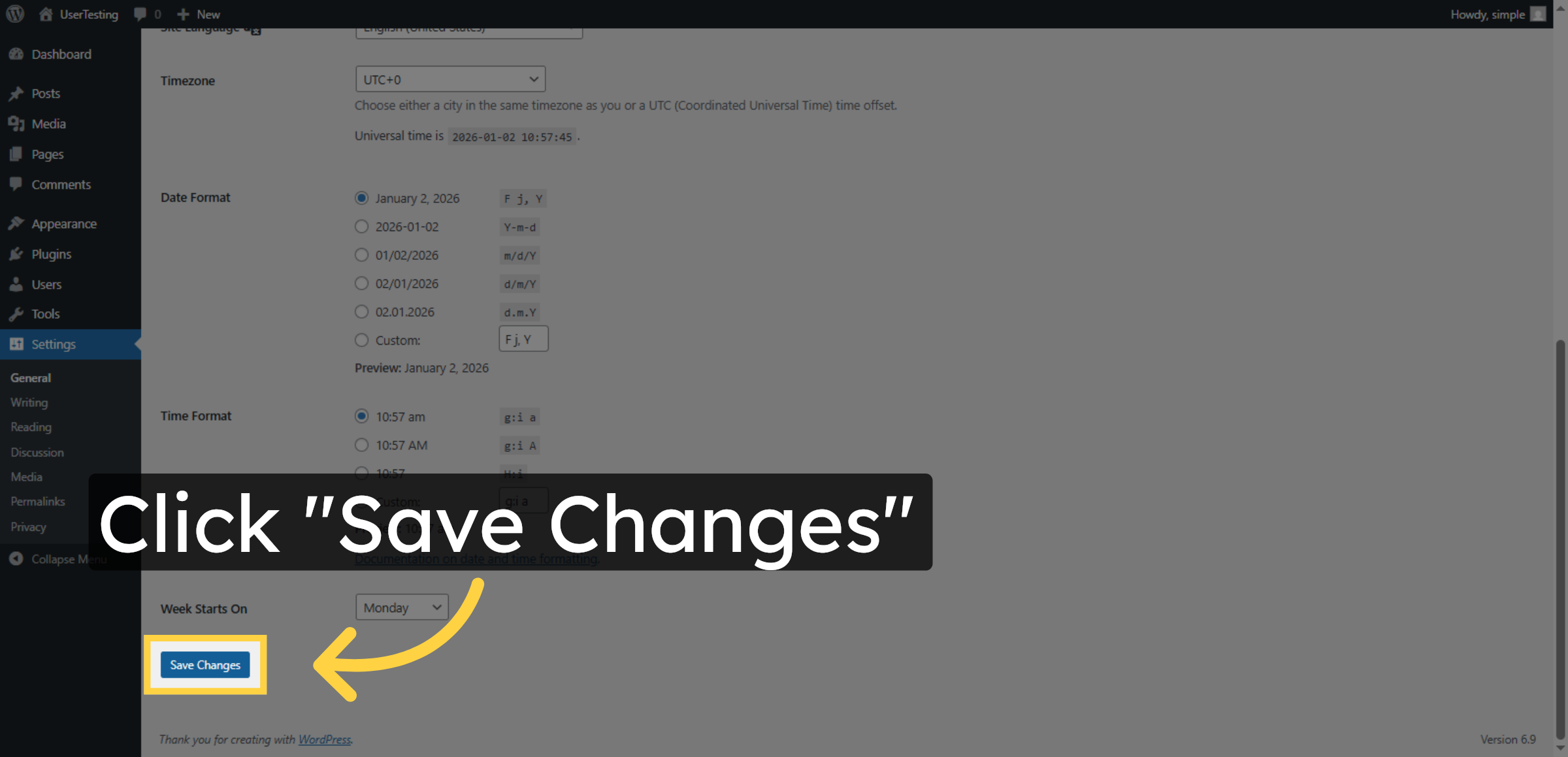 Save Settings Changes