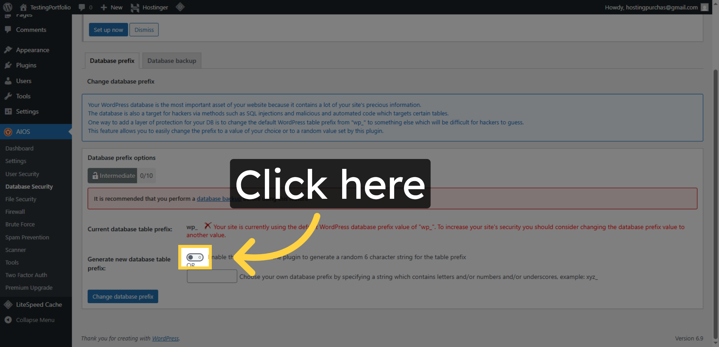 Enable Database Prefix Change
