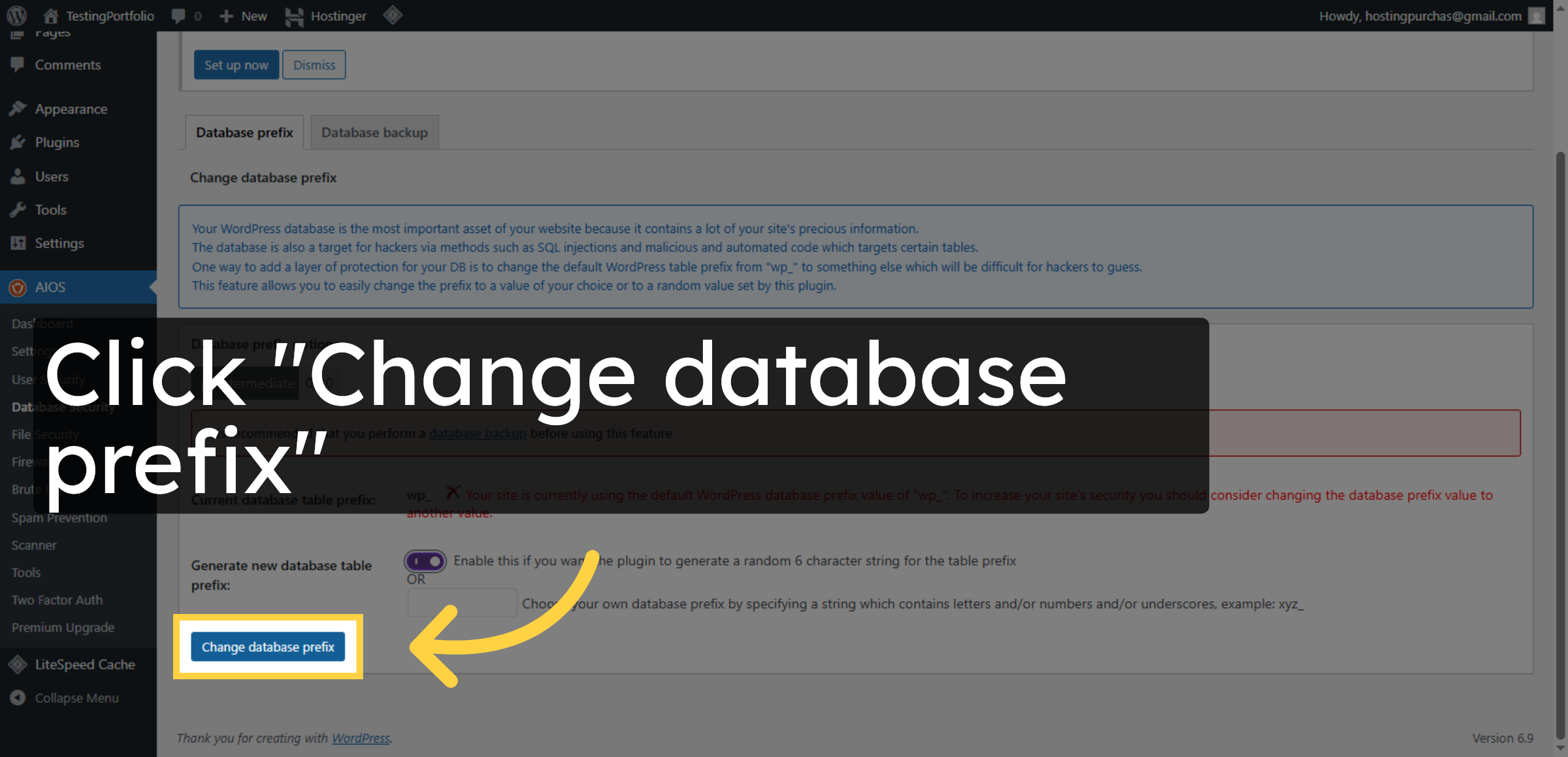 Apply Database Prefix Change