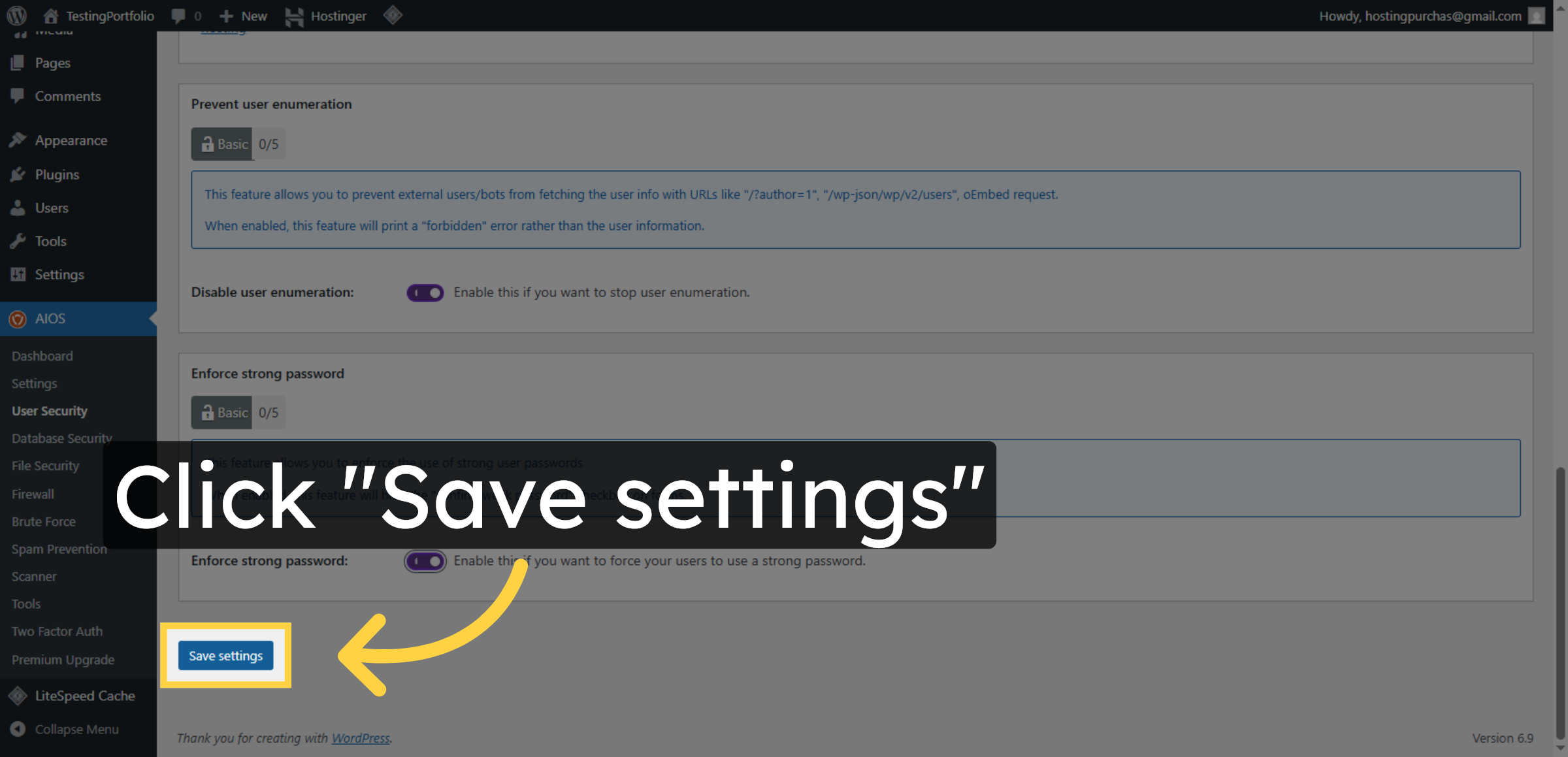 Save User Security Settings