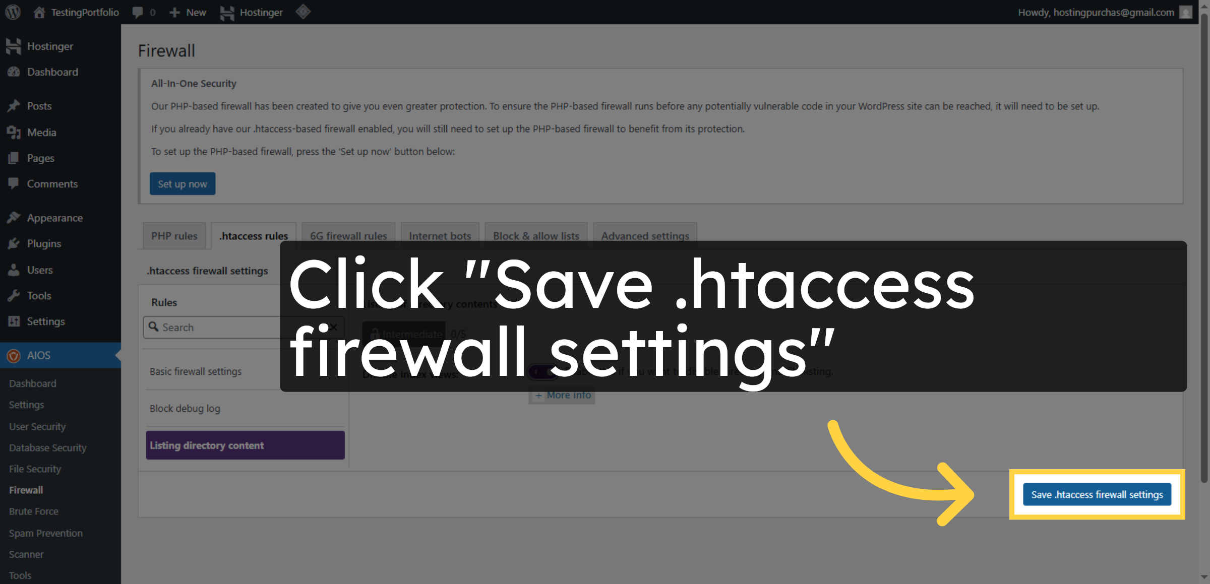 Save .htaccess Firewall Settings