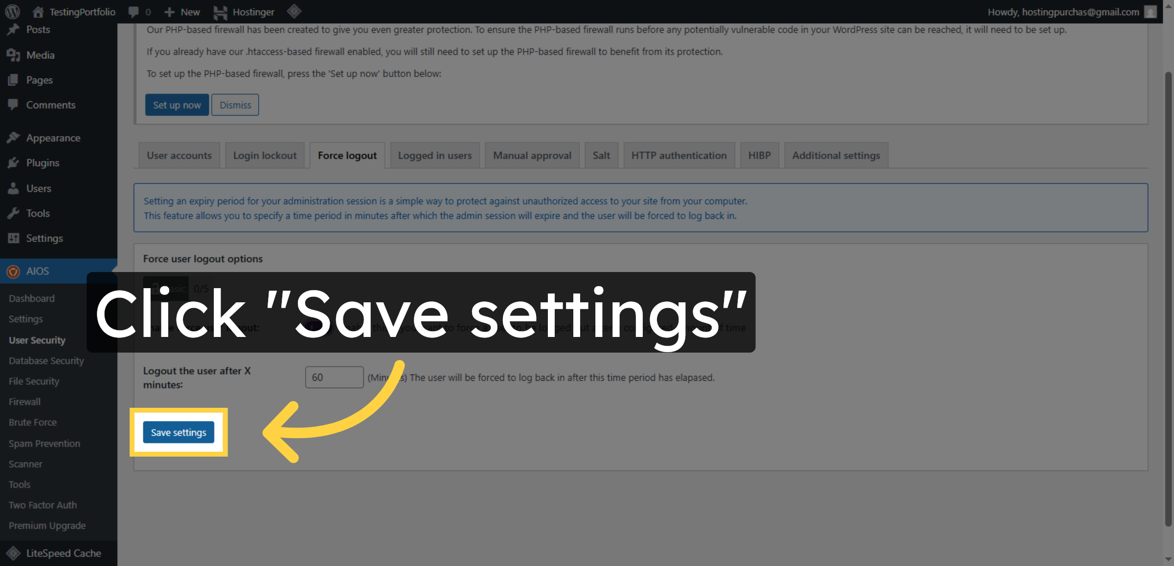 Save Force Logout Settings