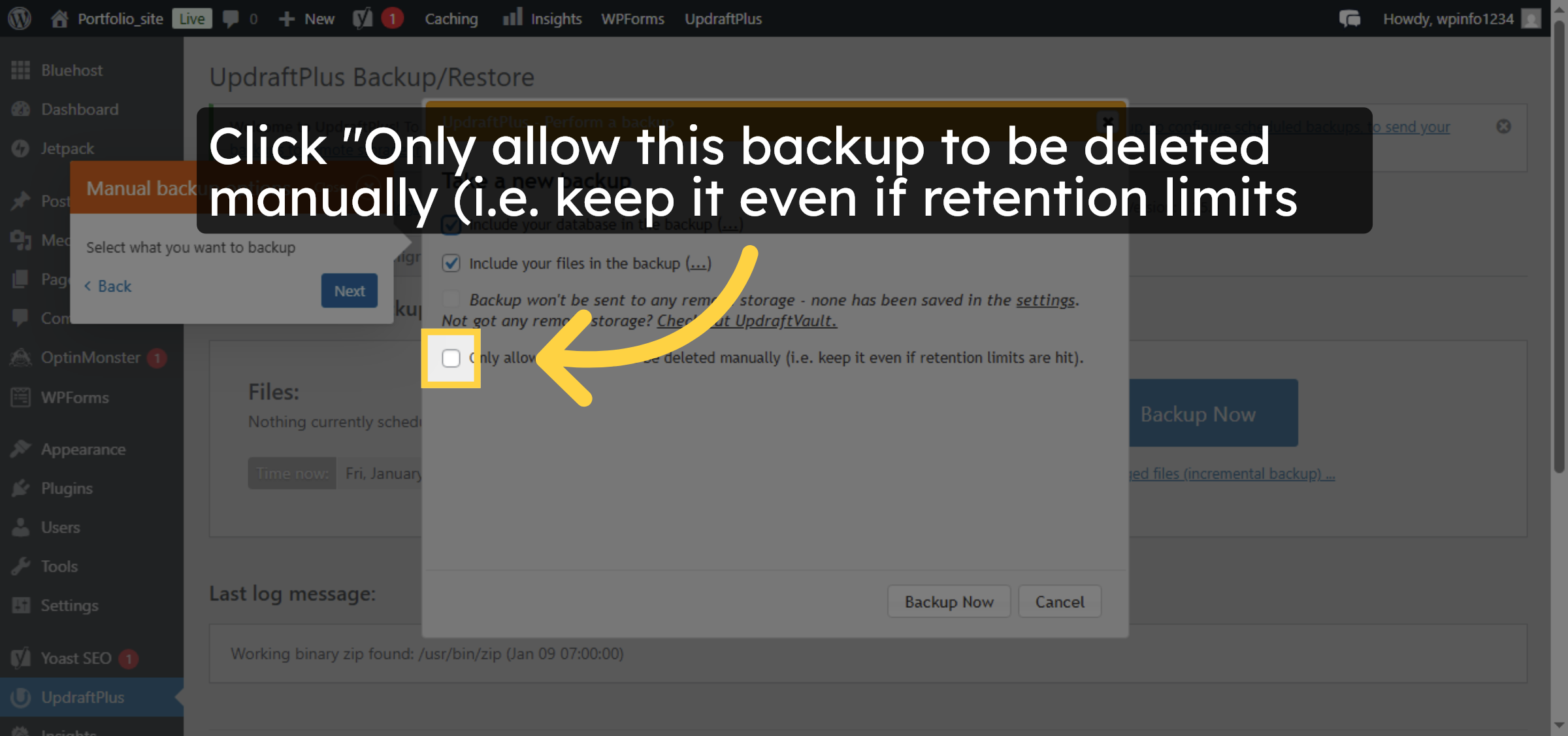 Enable Manual Backup Retention