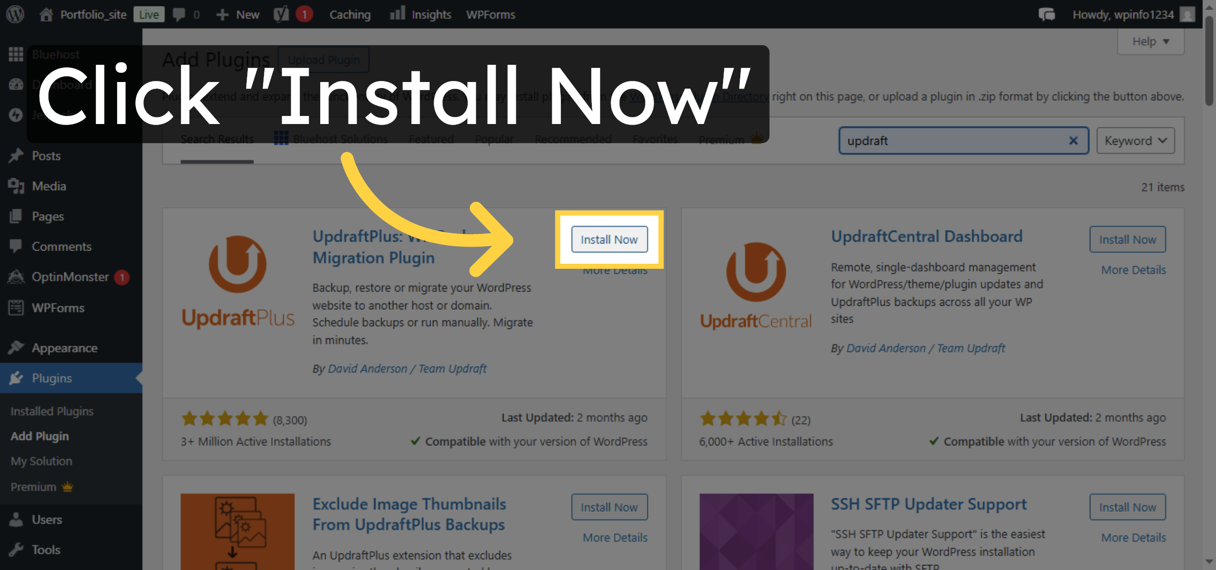 Install UpdraftPlus Plugin