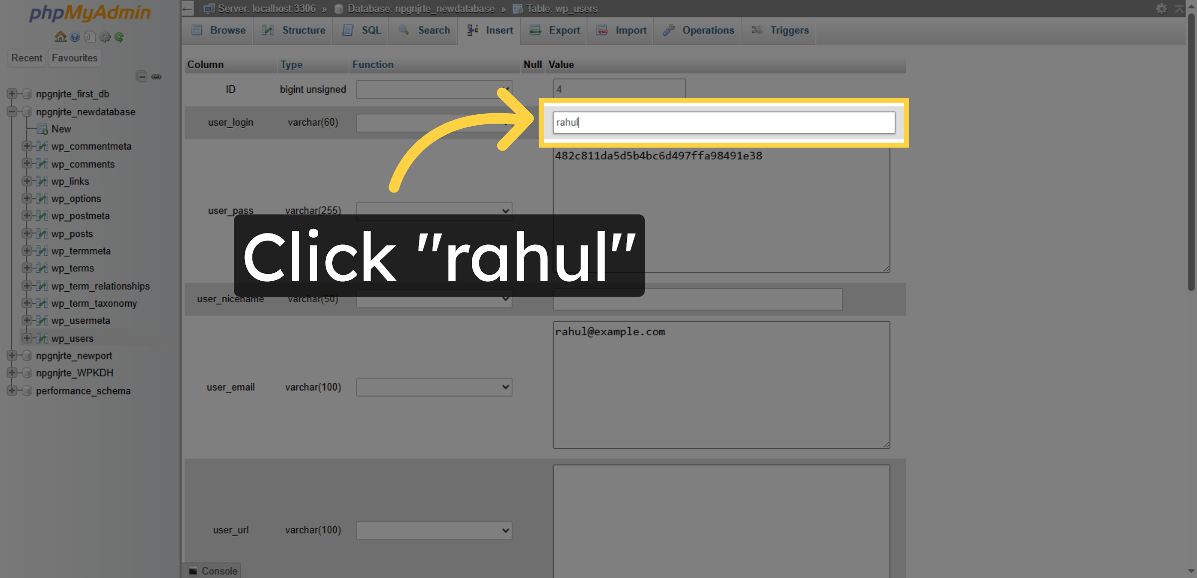 Select Username Field