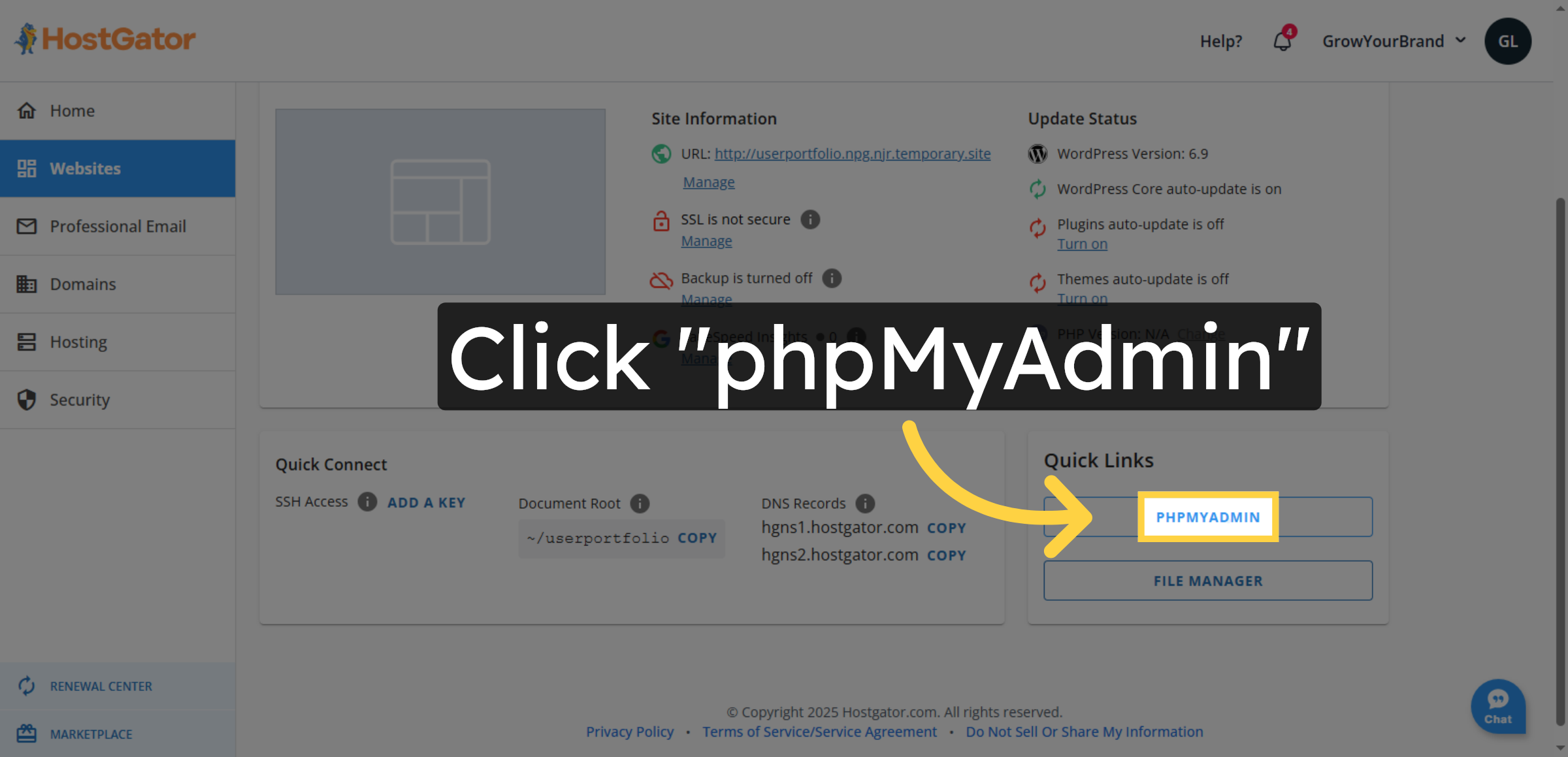 Click phpMyAdmin