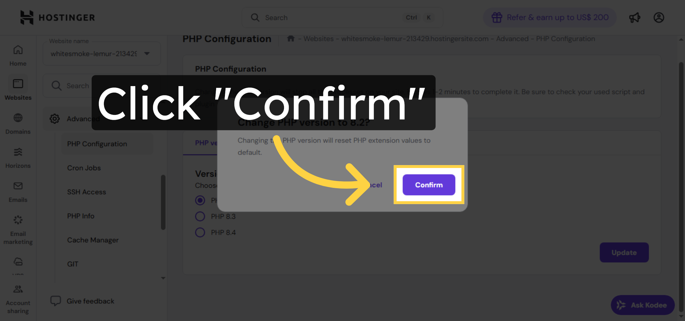 Confirm PHP Version Change