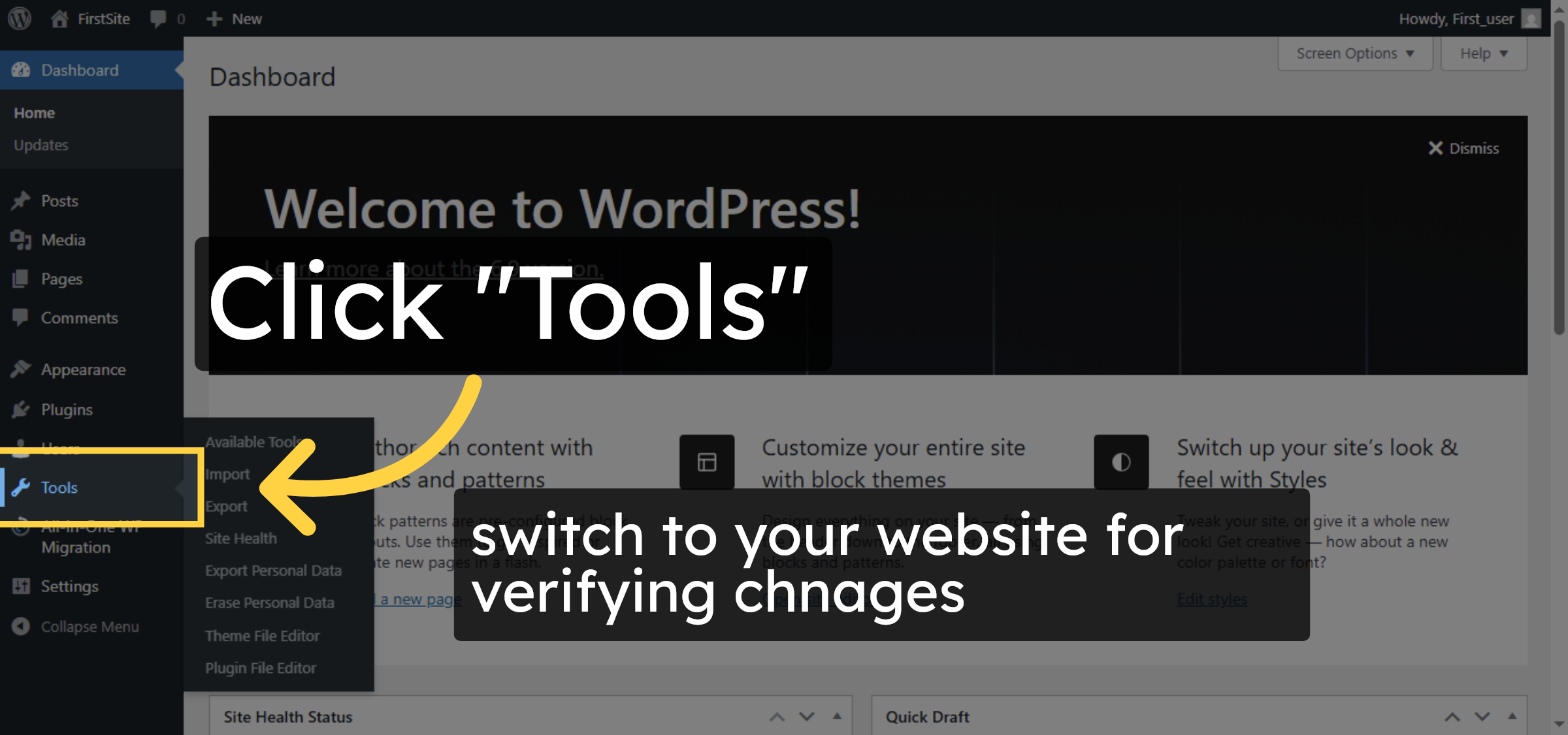 Switch to your wordpress Admin Dashboard.