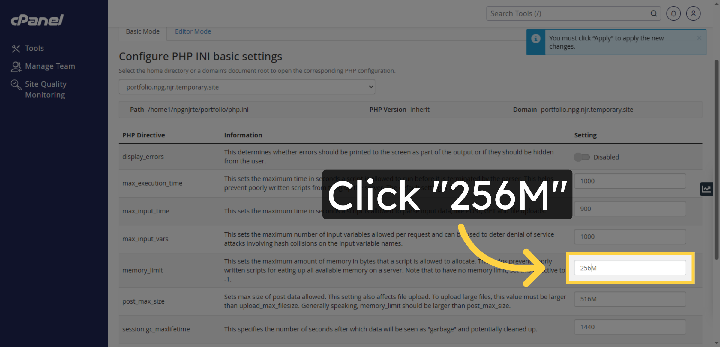 Choose Current Memory Limit