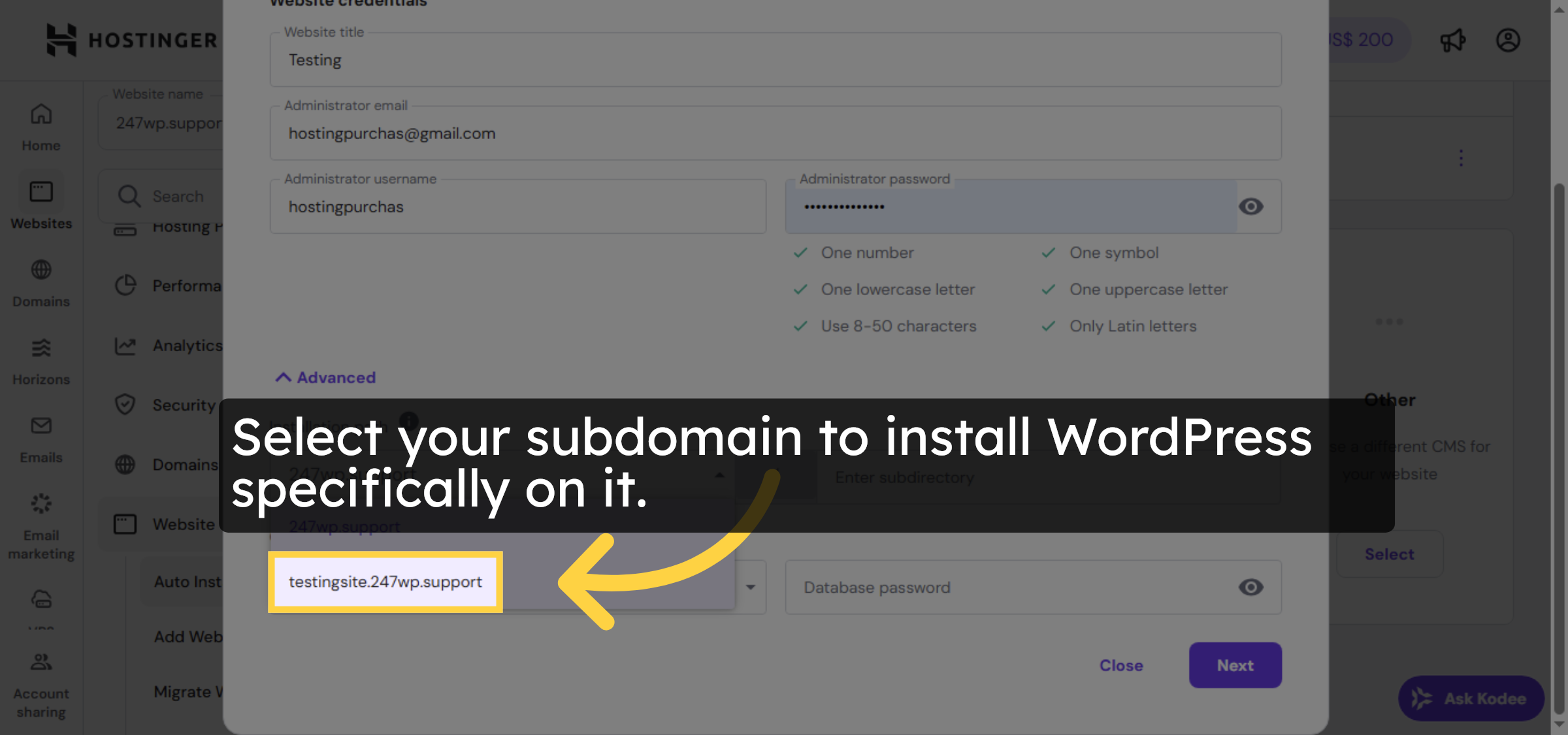Choose Subdomain Directory