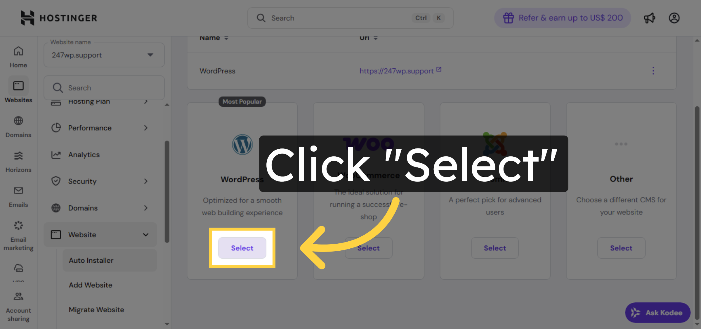 Confirm WordPress Selection