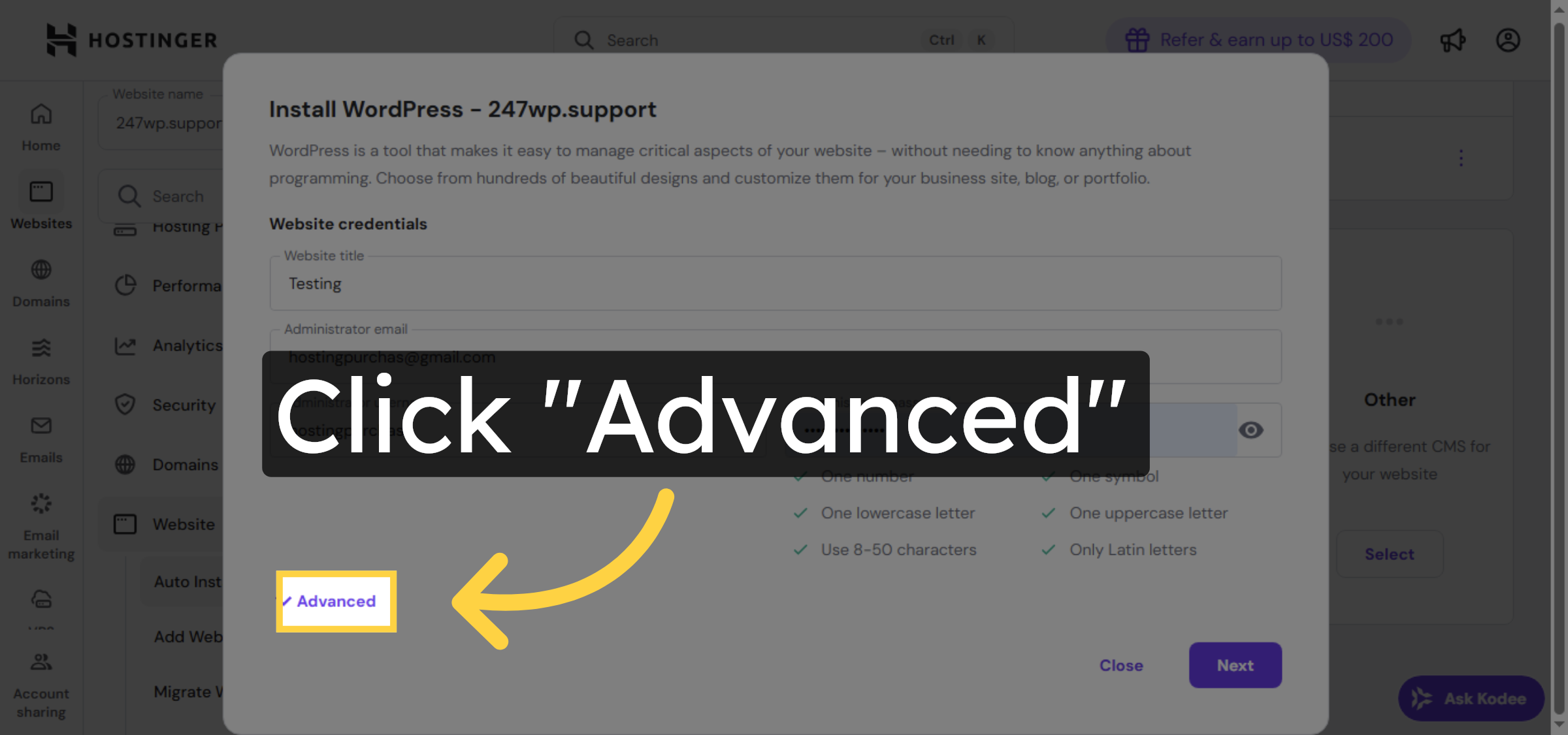 Open Advanced Settings