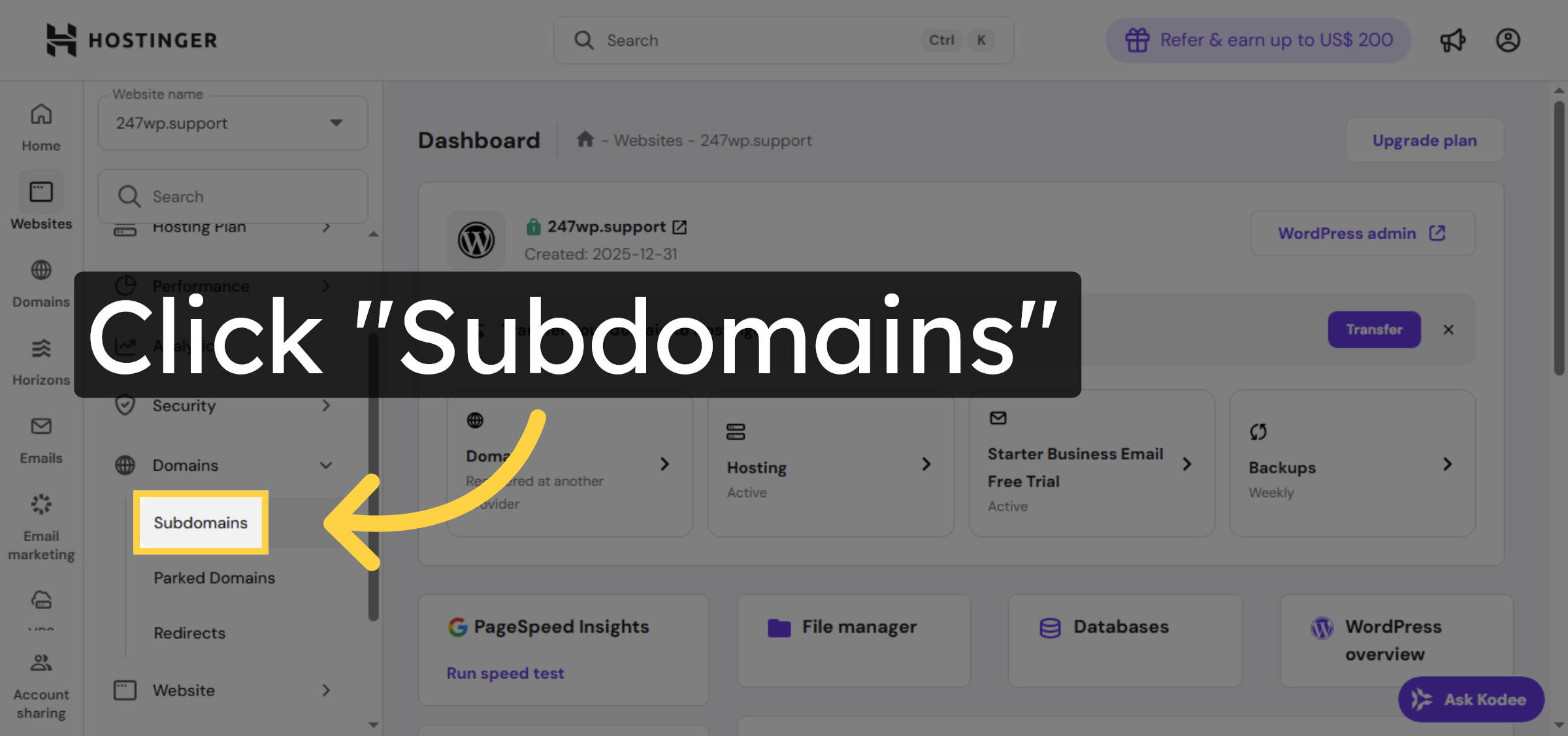 Select Subdomains Option