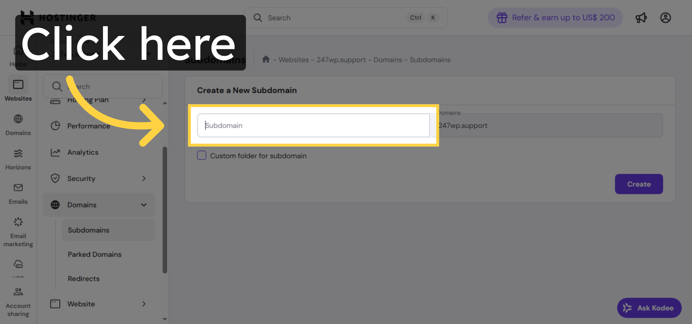 Initiate Subdomain Creation