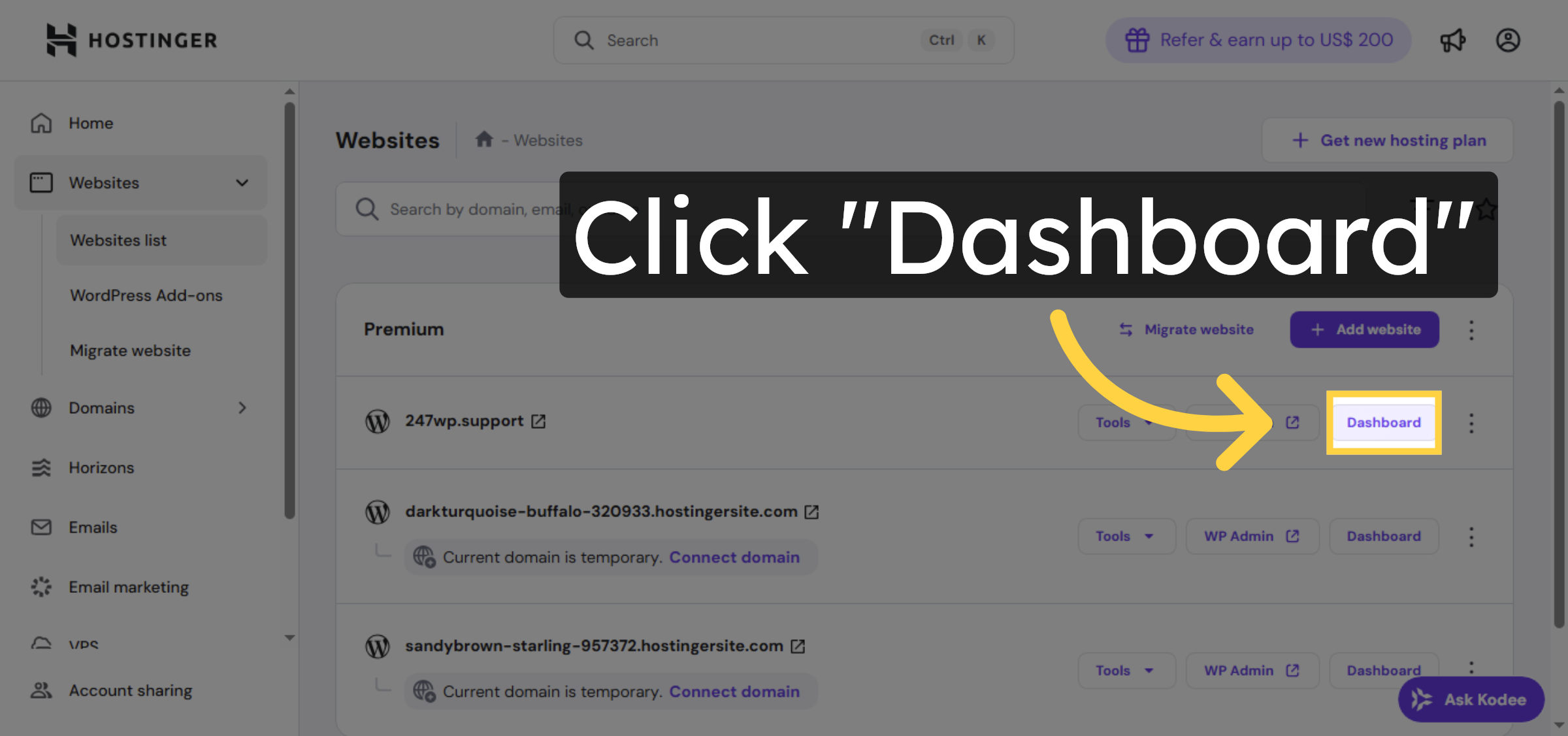 Open Website Dashboard