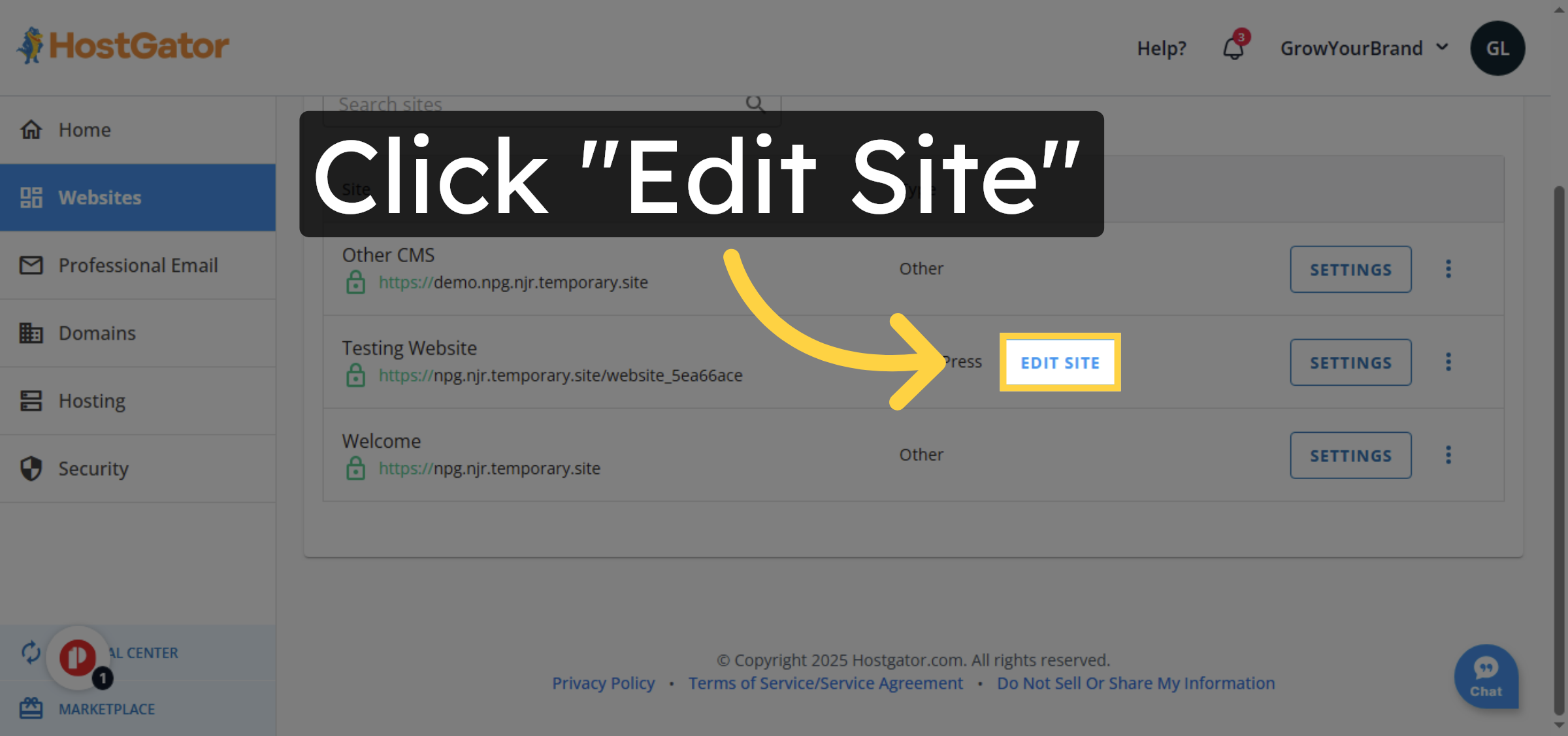 Click Edit Site
