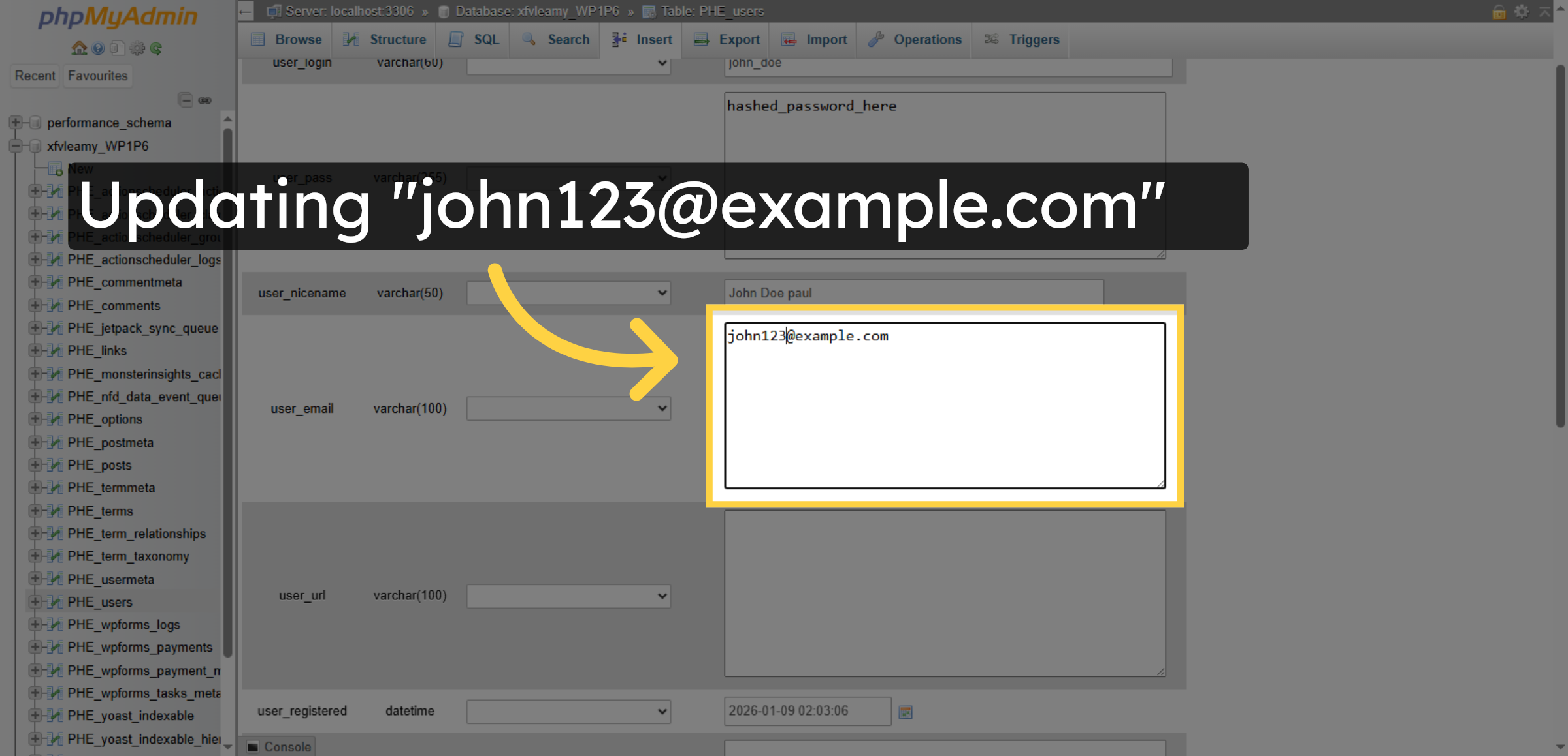 Select and Update User Email Field