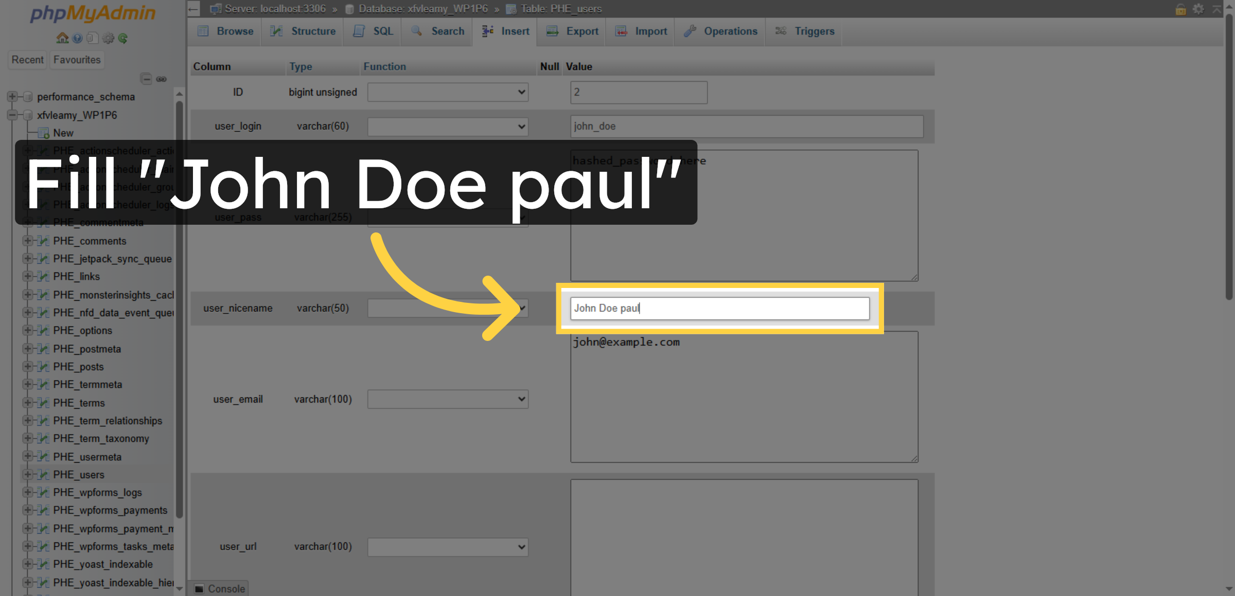 Select User Name Field and Update it
