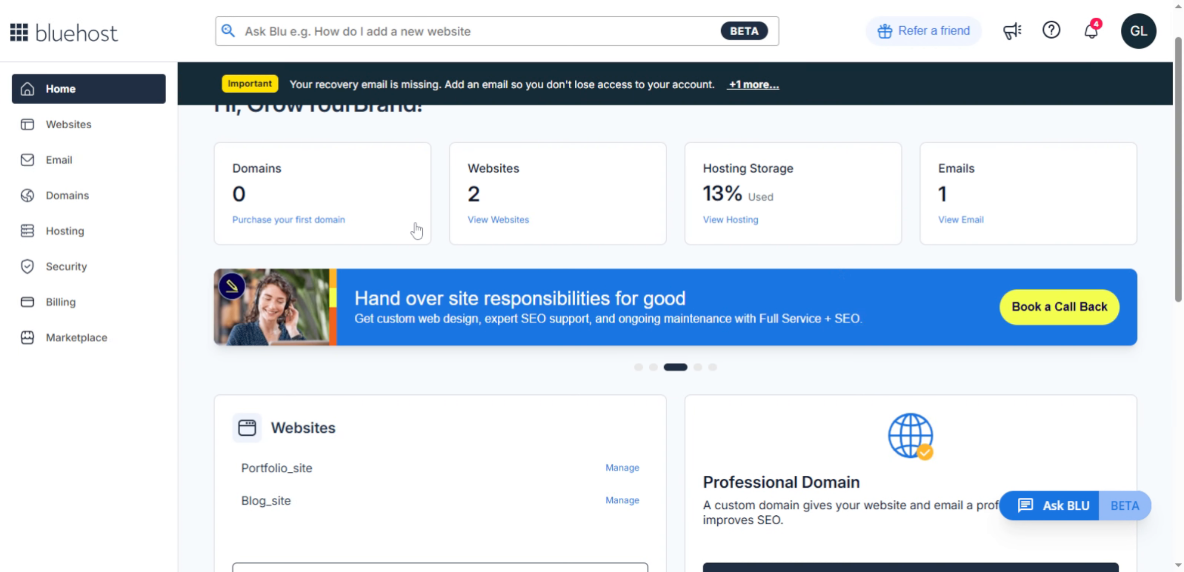  Access Bluehost Account Dashboard