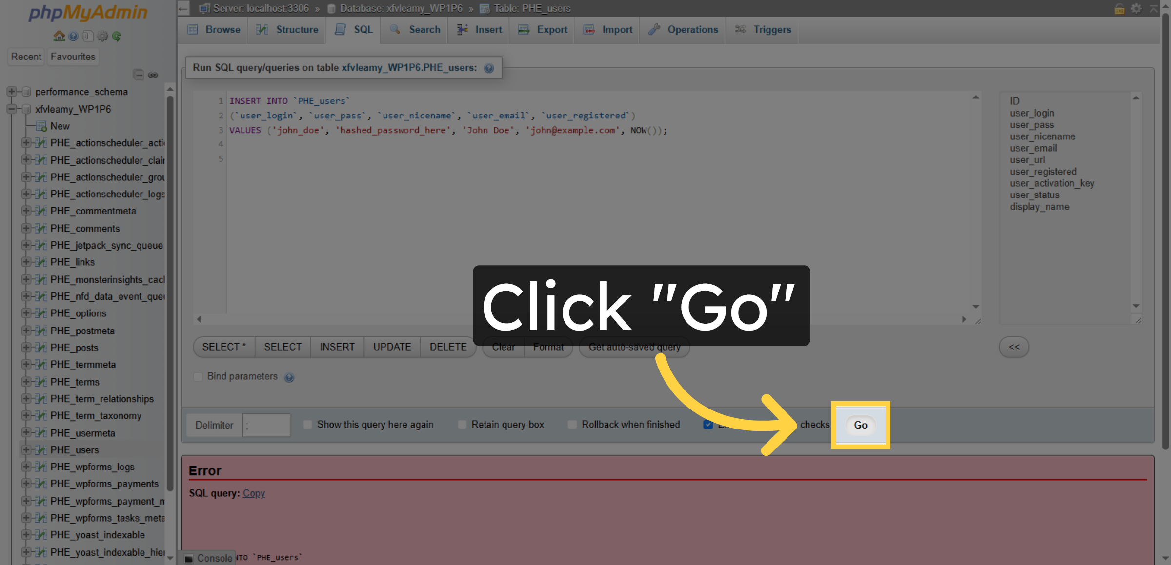 Run Timestamped Insert Query