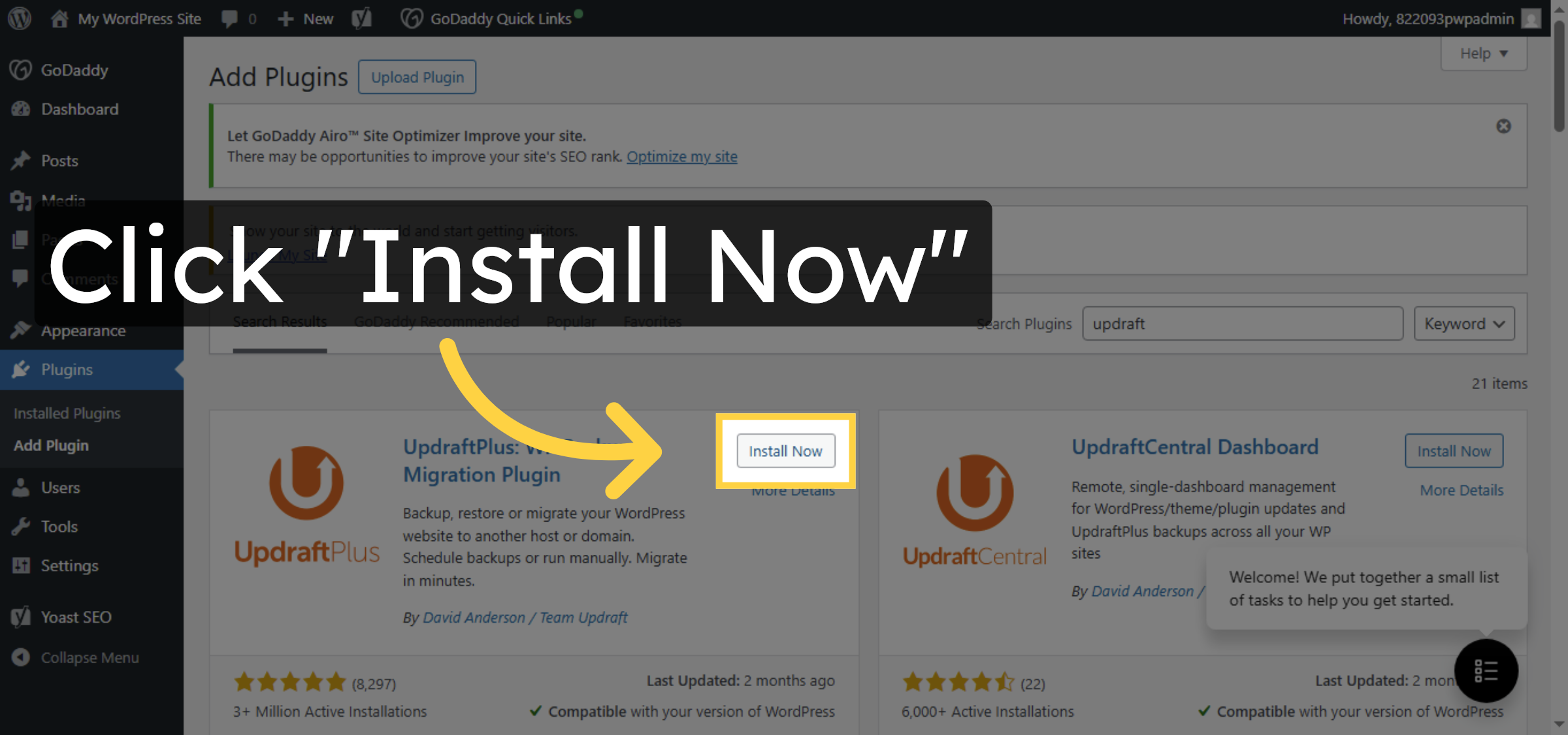 Install UpdraftPlus Plugin