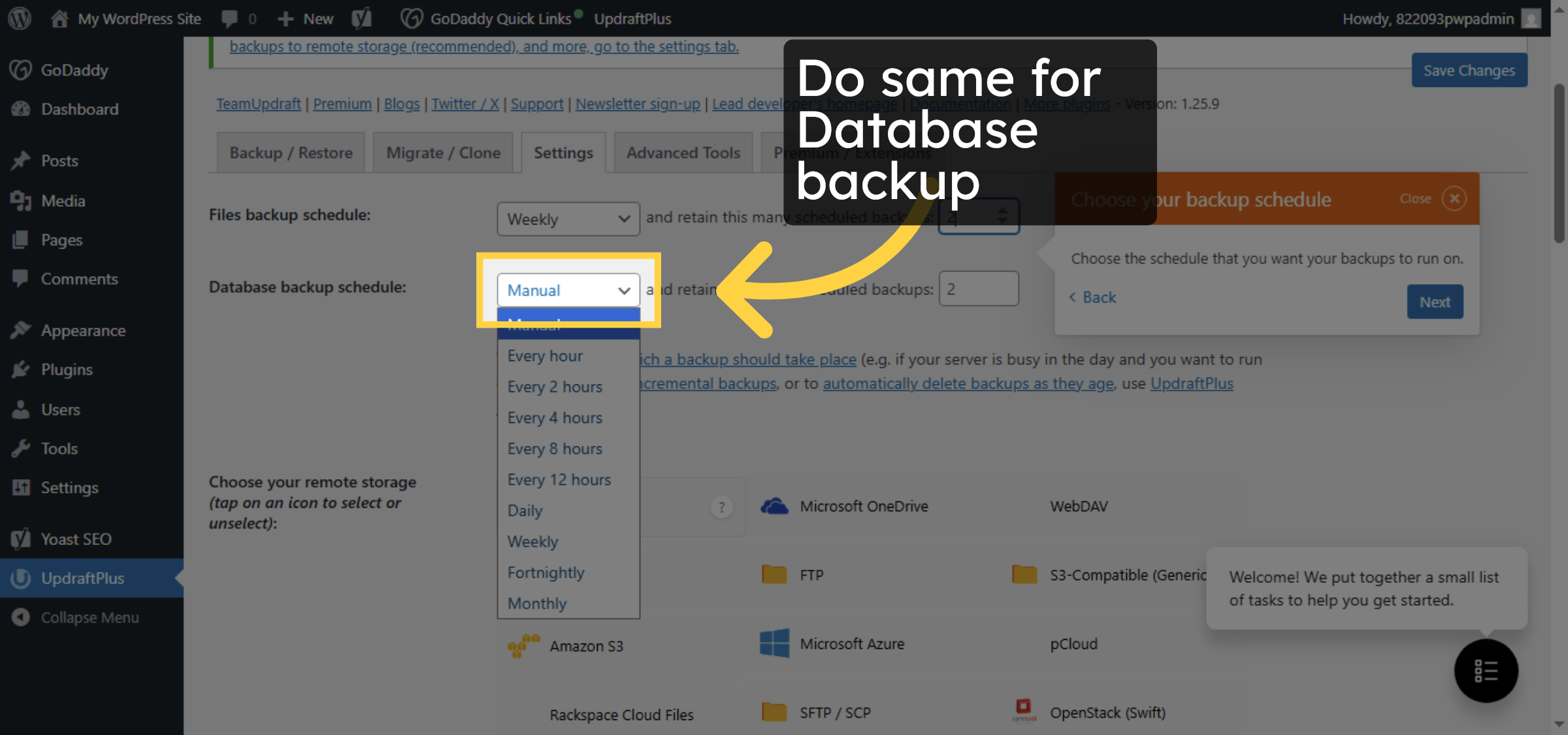 select backup schedule for database