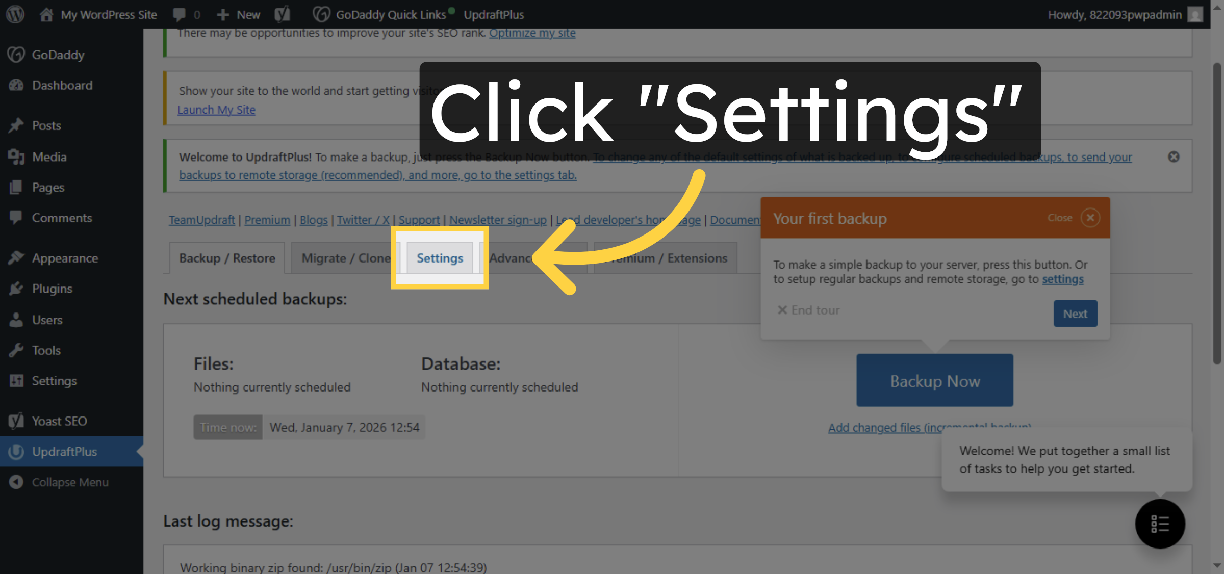 Access UpdraftPlus Settings