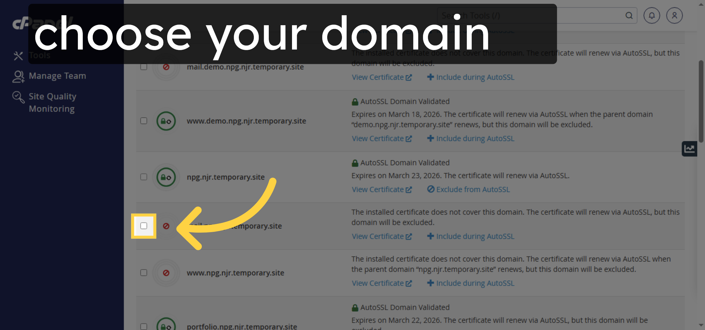 Select Domain for SSL
