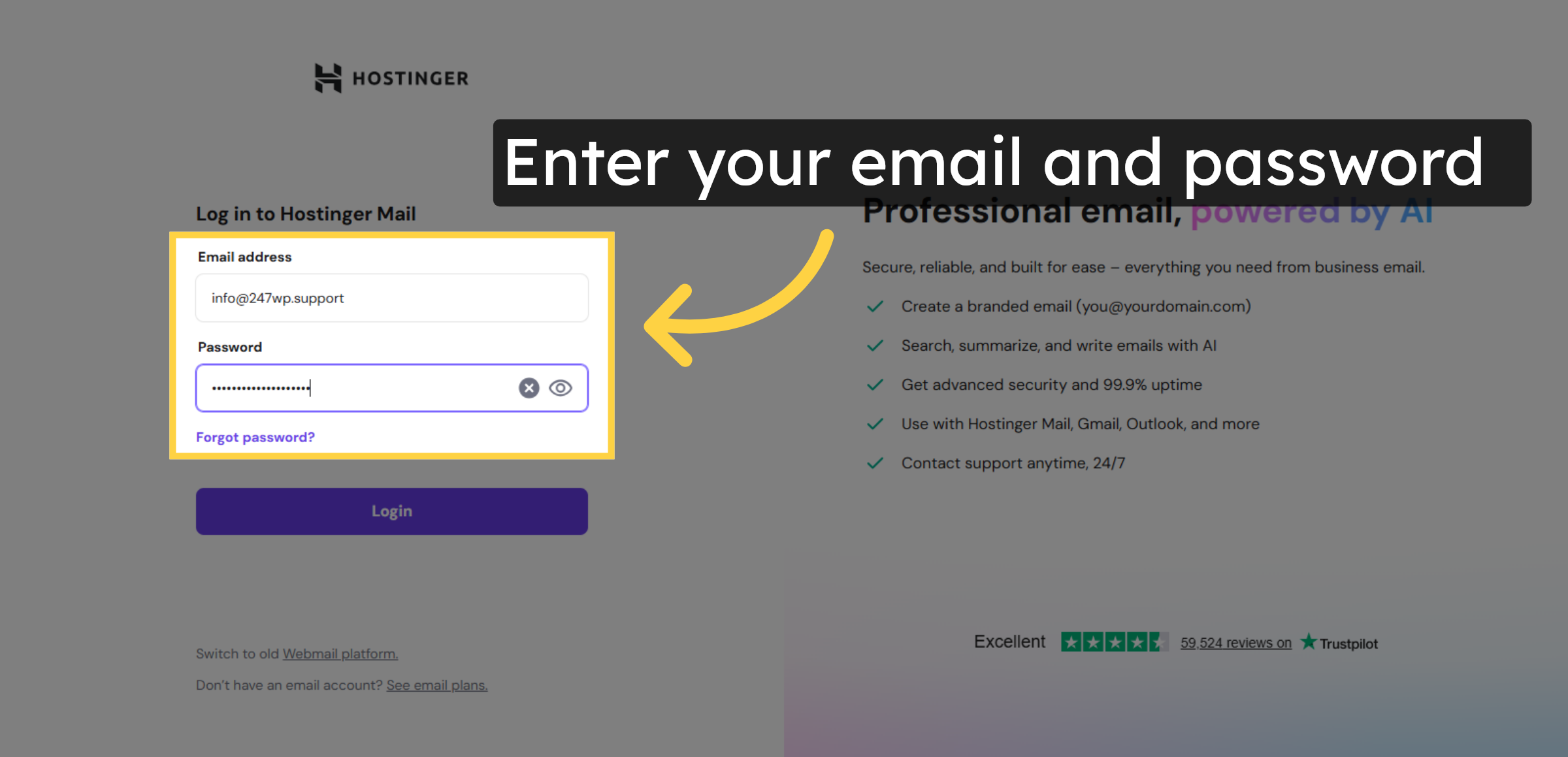 Enter Email Address and Email Password