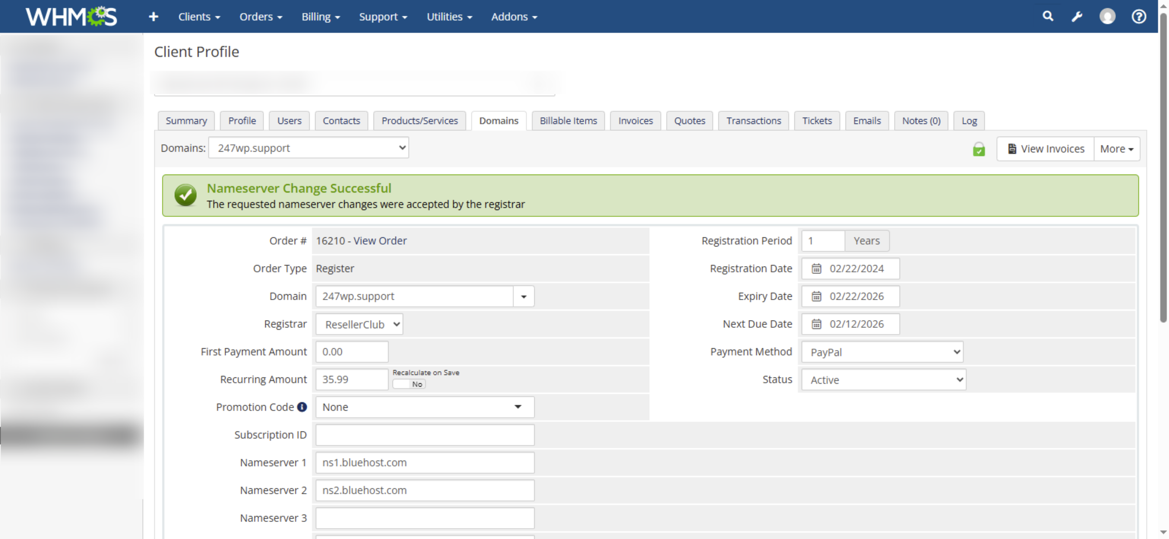 Nameserver Update Successful