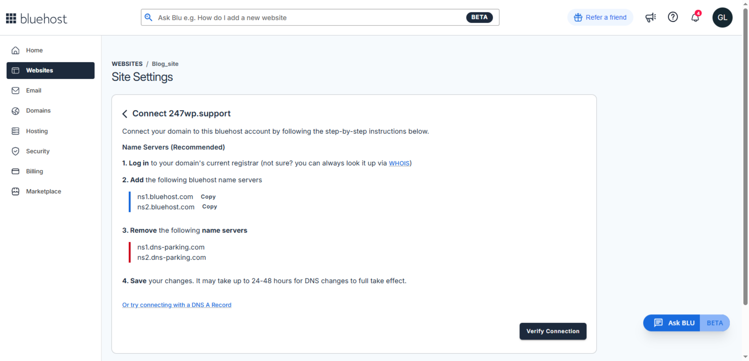 Connect Your Domain to Bluehost